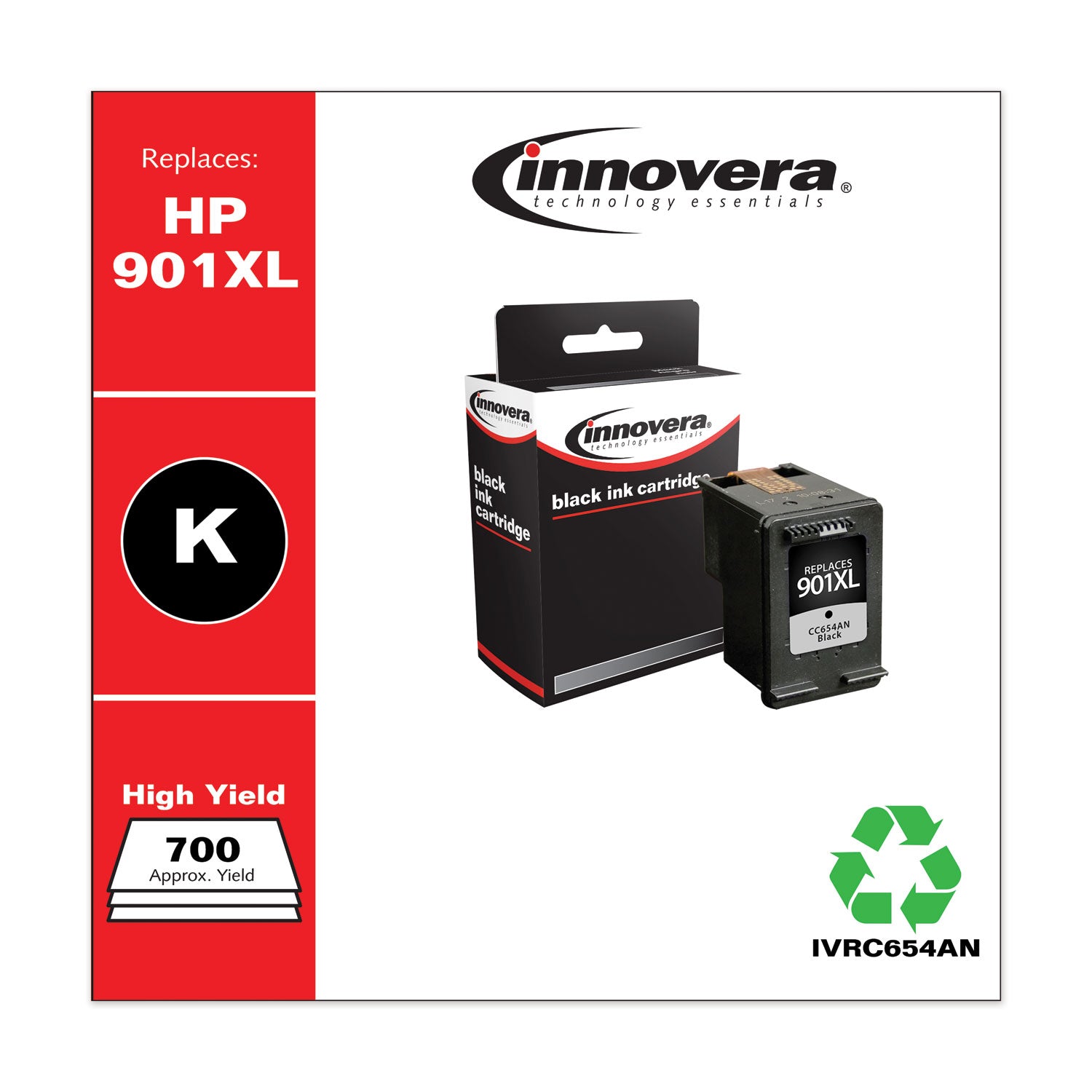 Remanufactured Black High-Yield Ink, Replacement for 901XL (CC654AN), 700 Page-Yield -