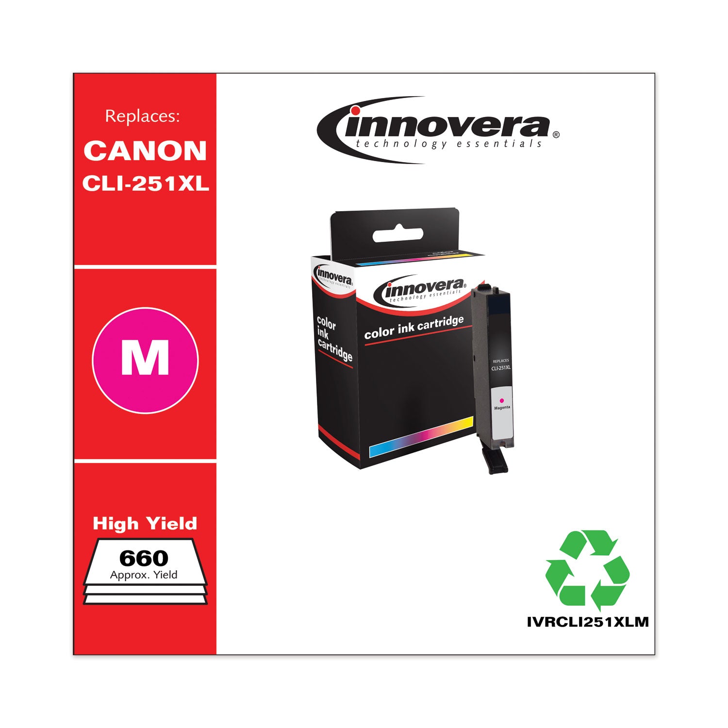 Remanufactured Magenta High-Yield Ink, Replacement for CLI-251XL (6450B001), 660 Page-Yield -