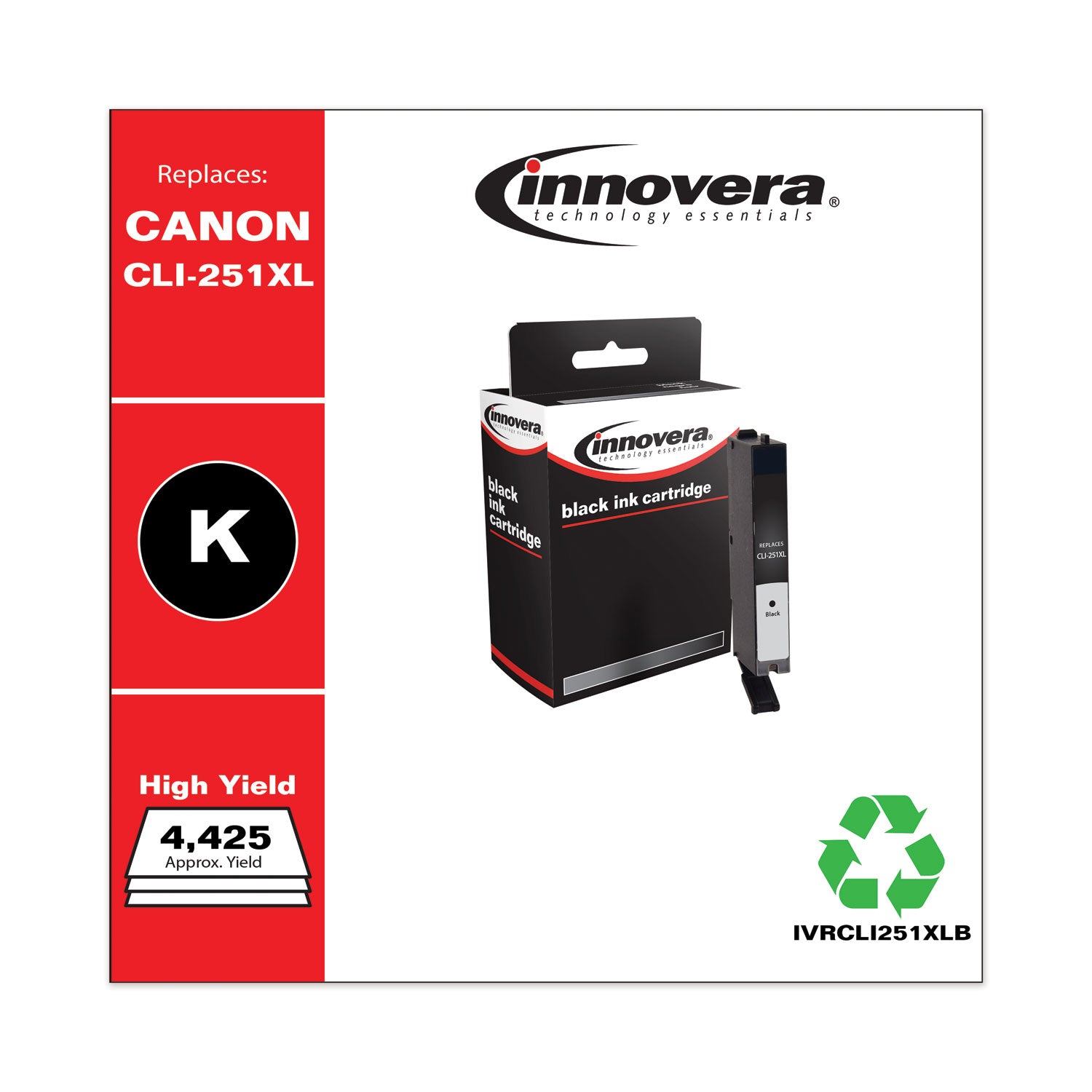 Remanufactured Black High-Yield Ink, Replacement for CLI-251XL (6448B001), 4,425 Page-Yield, Ships in 1-3 Business Days -