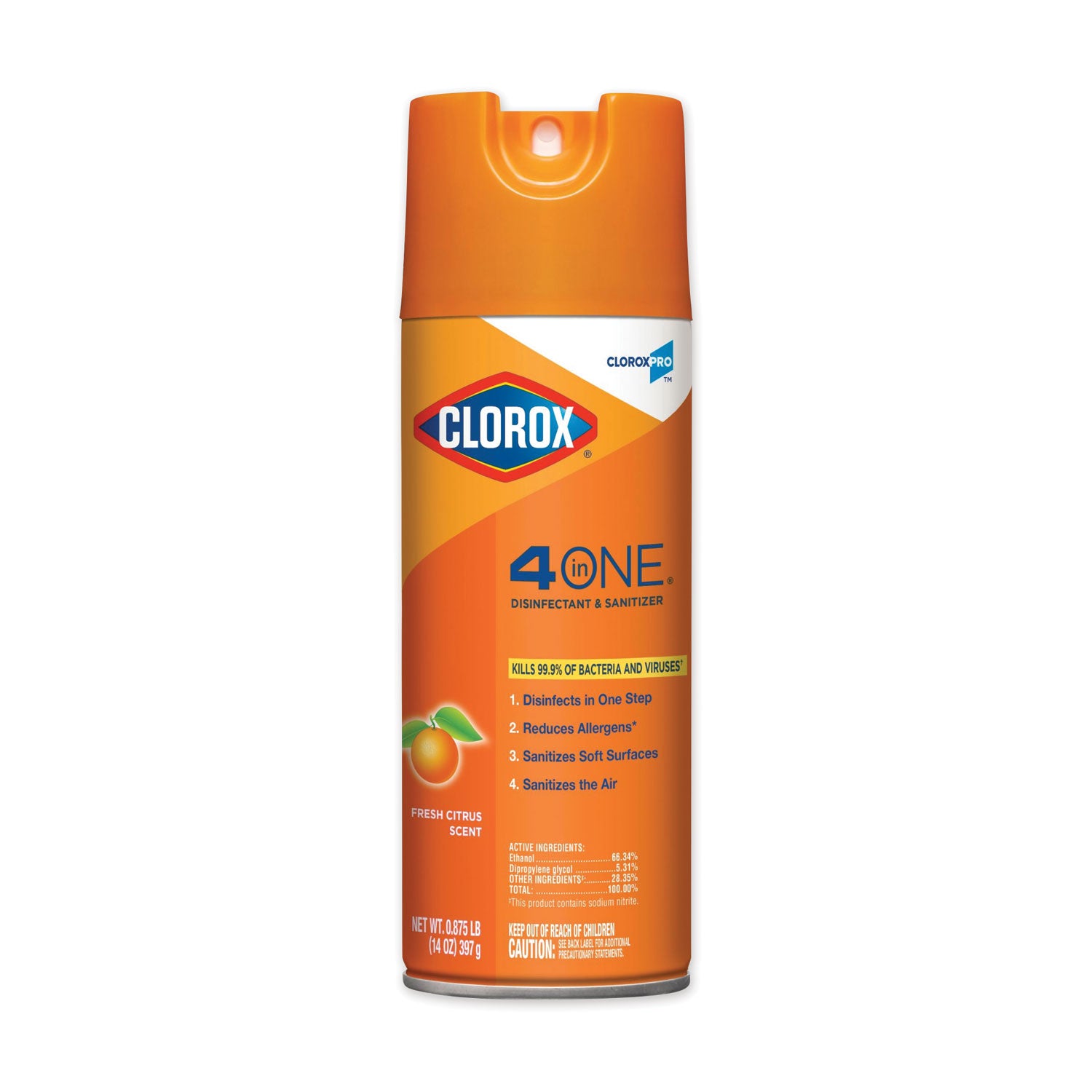 4-in-One Disinfectant and Sanitizer, Citrus, 14 oz Aerosol Spray -