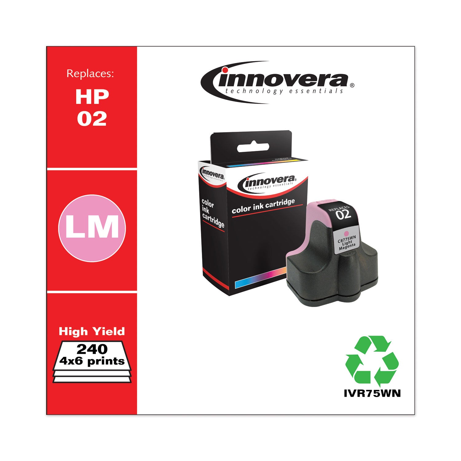 Remanufactured Light Magenta Ink, Replacement for 02 (C8775WN), 240 Page-Yield -