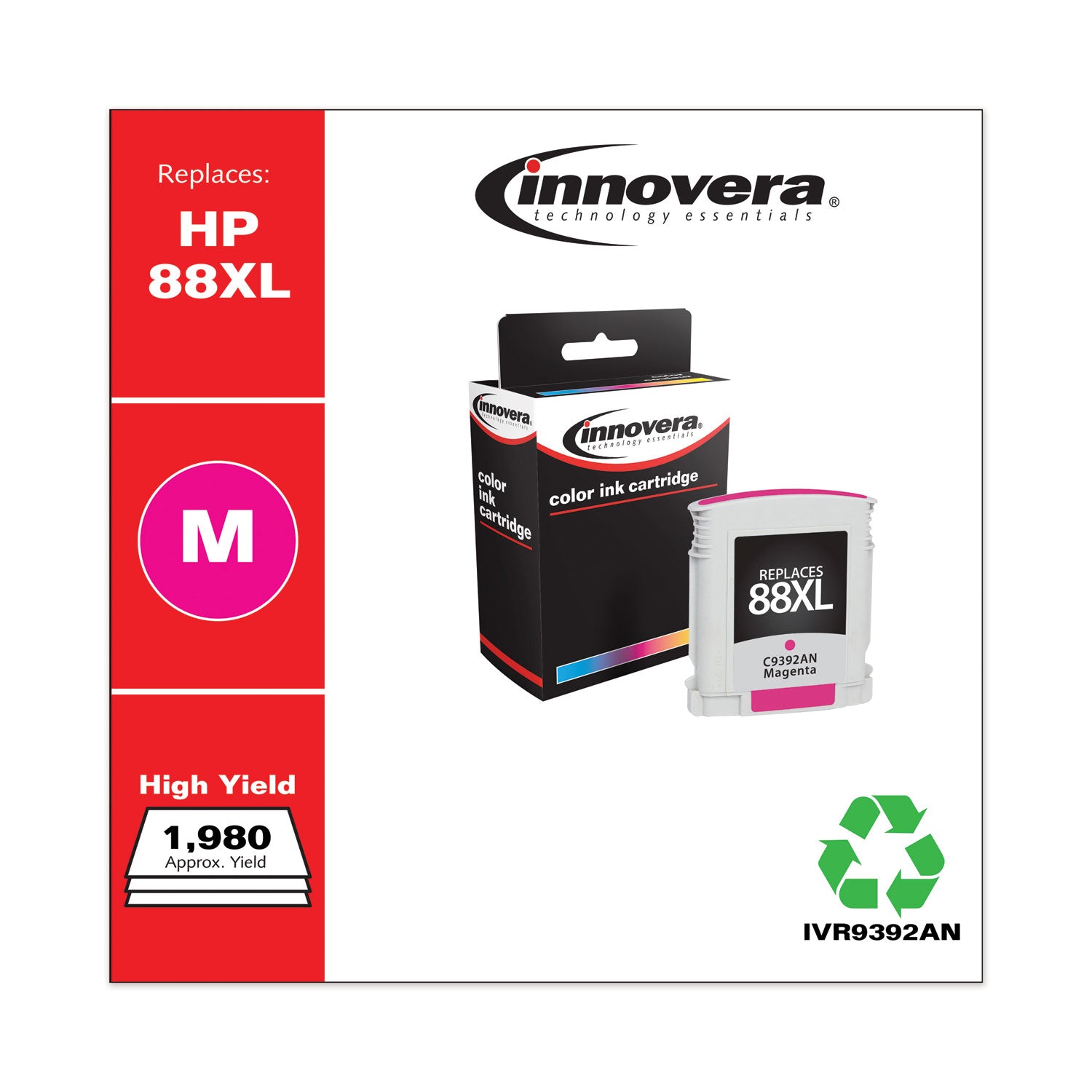Remanufactured Magenta High-Yield Ink, Replacement for 88XL (C9392AN), 1,980 Page-Yield -
