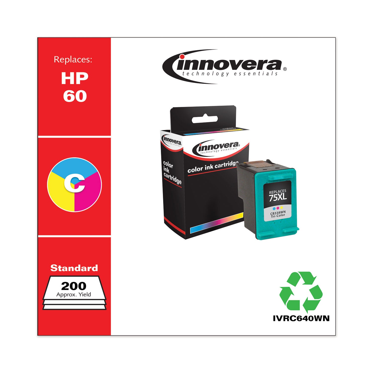 Remanufactured Black Ink, Replacement for 60 (CC640WN), 200 Page-Yield -