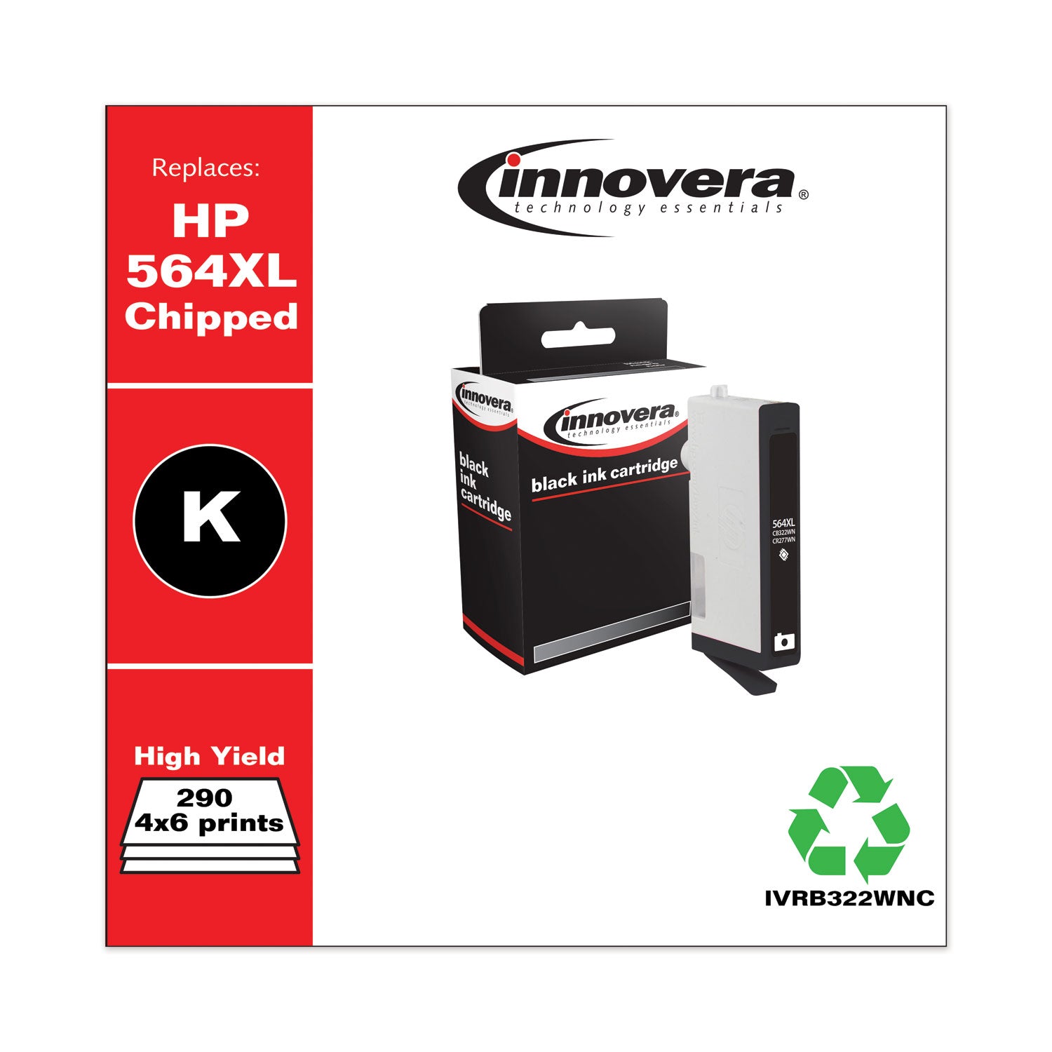Remanufactured Photo Black High-Yield Ink, Replacement for 564XL (CB322WN), 290 Page-Yield -