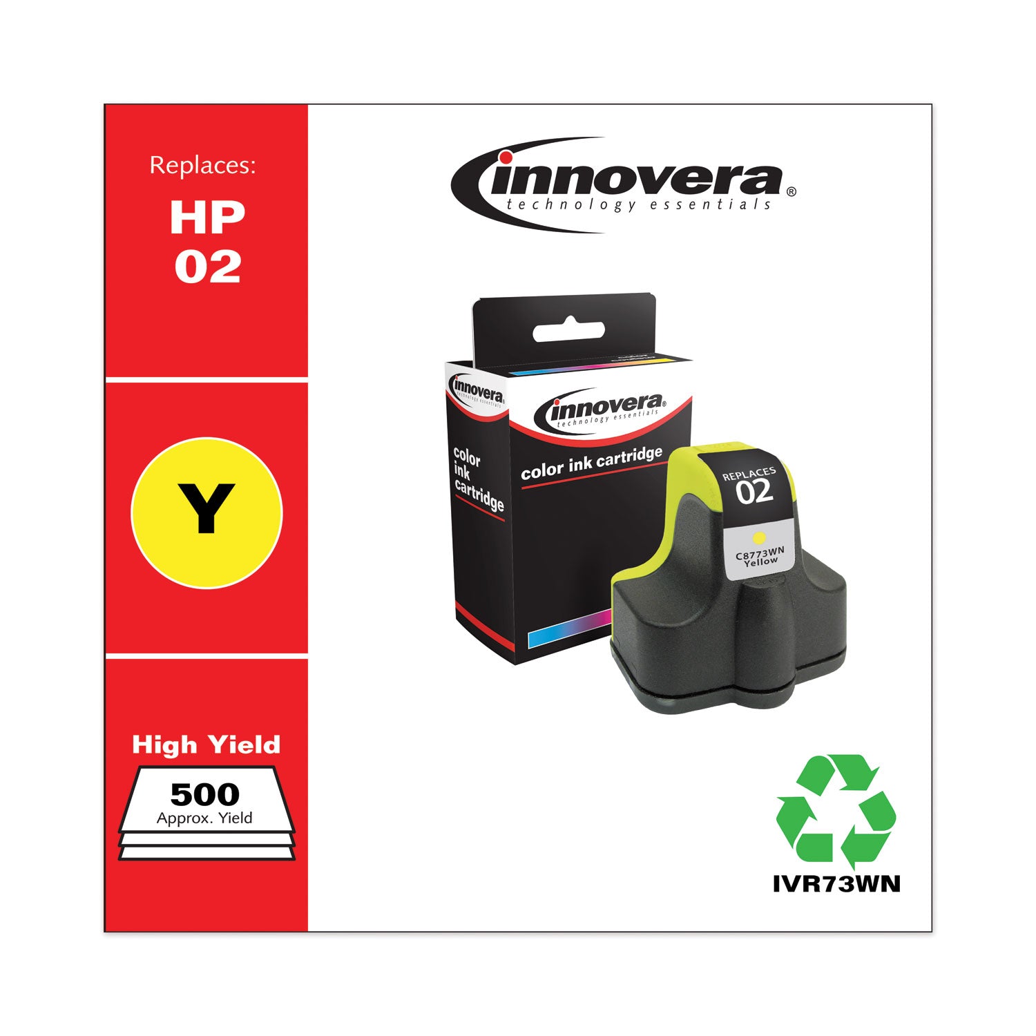 Remanufactured Yellow Ink, Replacement for 02 (C8773WN), 500 Page-Yield -