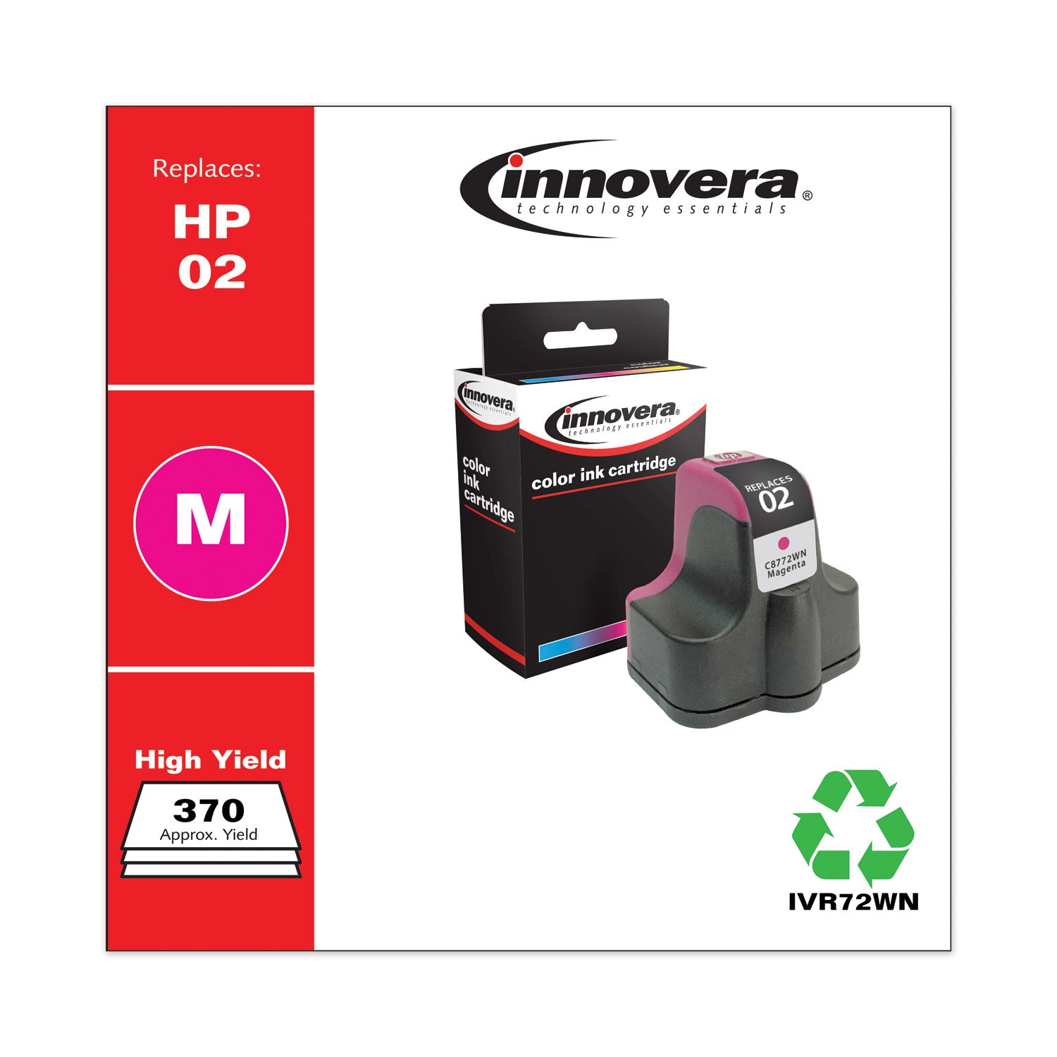 Remanufactured Magenta Ink, Replacement for 02 (C8772WN), 370 Page-Yield -