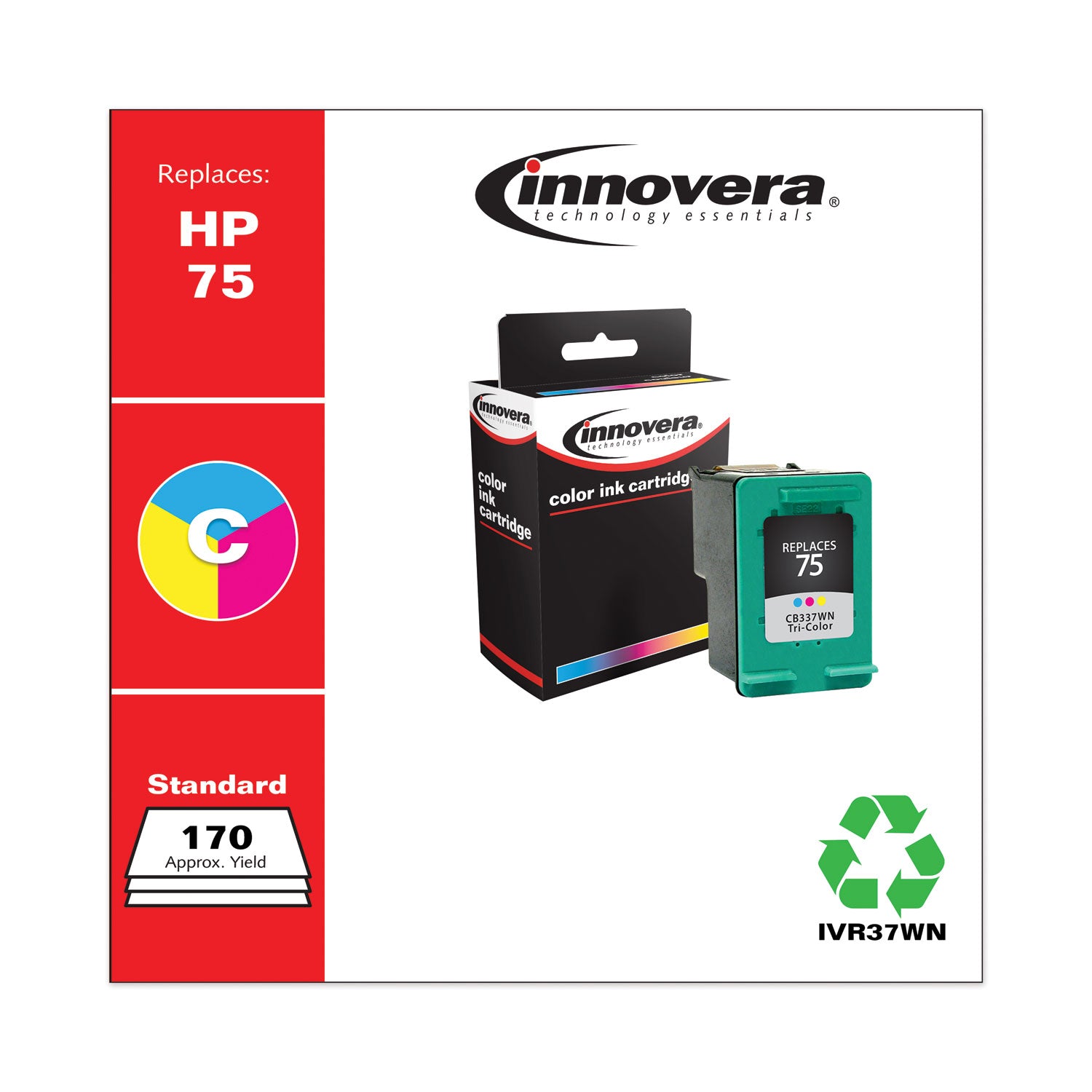 Remanufactured Tri-Color Ink, Replacement for 75 (CB337WN), 170 Page-Yield -