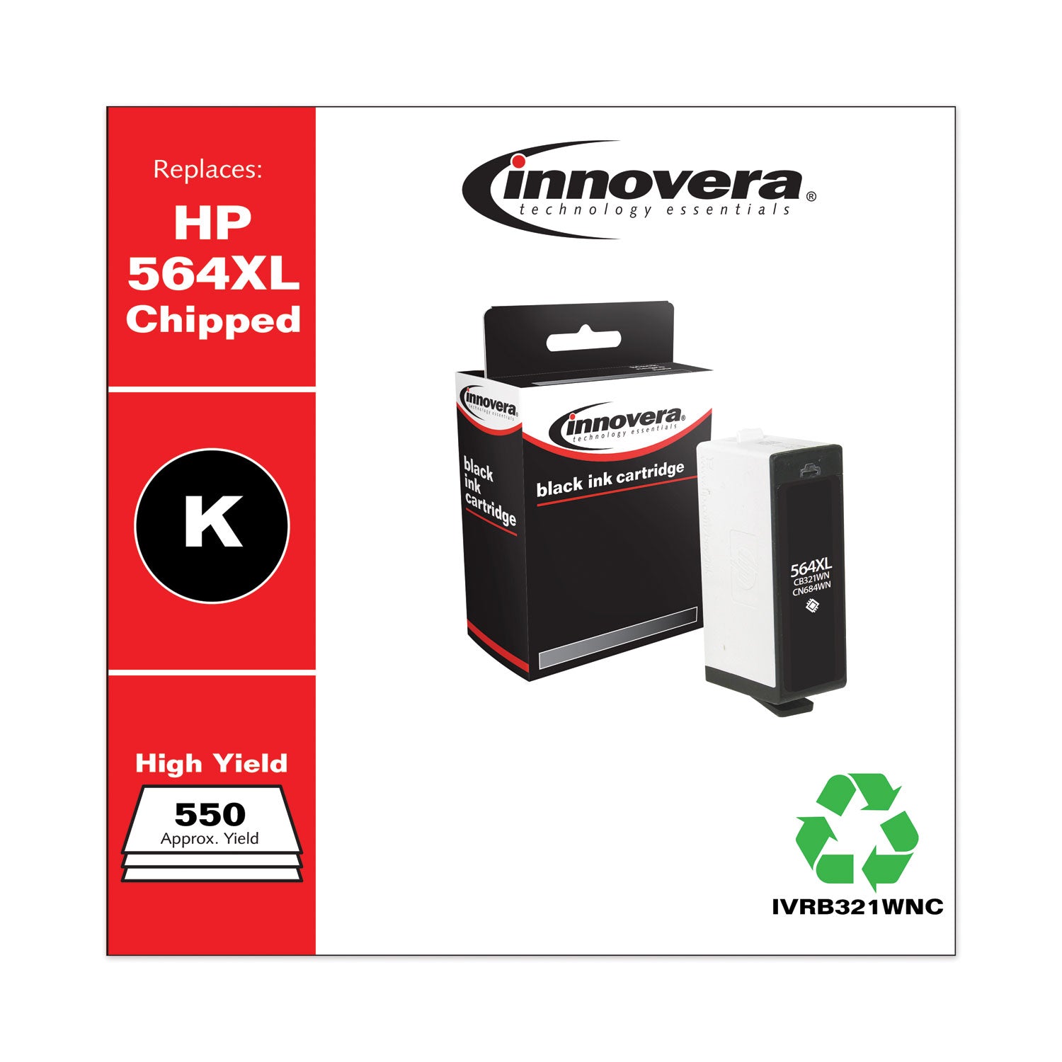 Remanufactured Black High-Yield Ink, Replacement for 564XL (CB321WN), 550 Page-Yield -