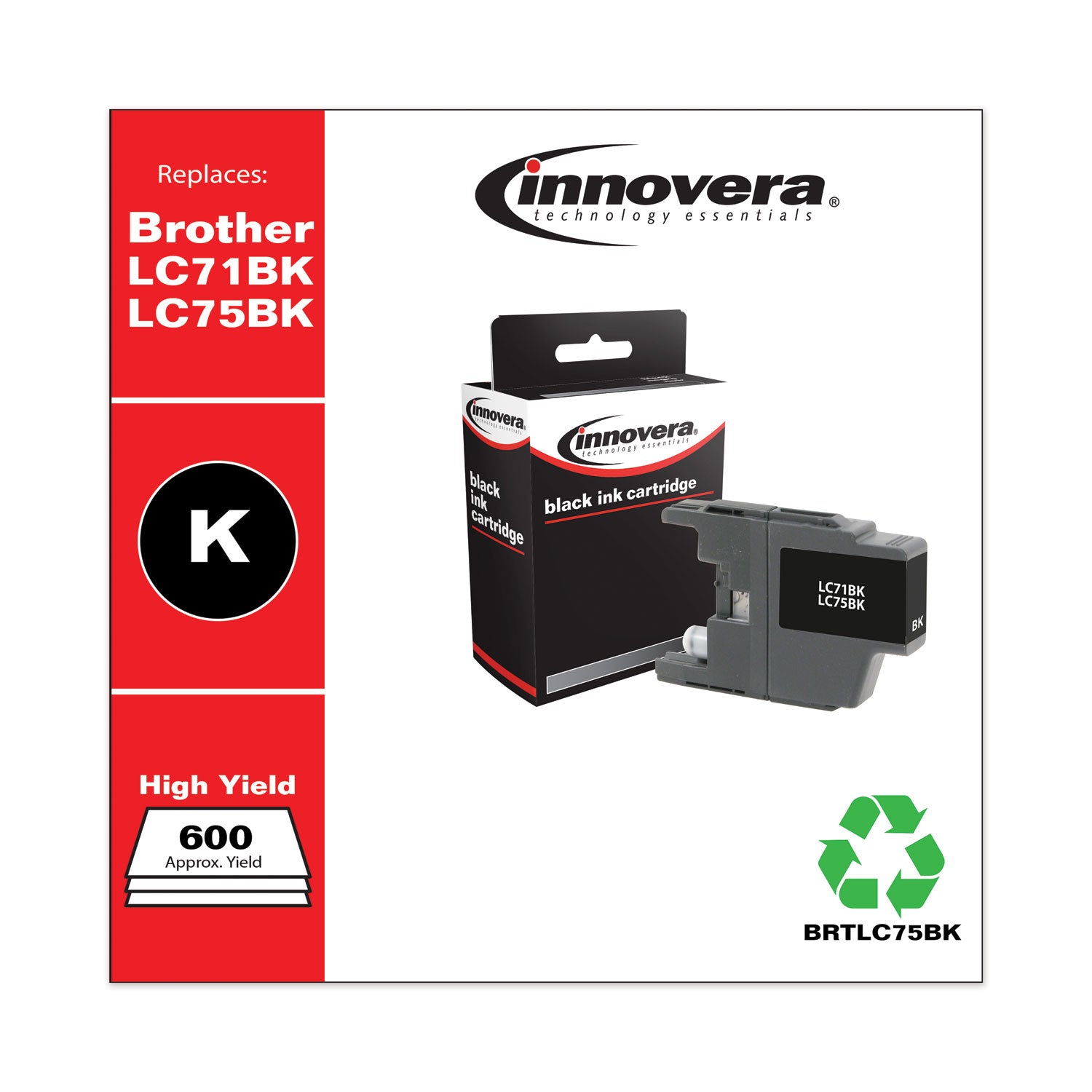 Remanufactured Black High-Yield Ink, Replacement for LC75BK, 600 Page-Yield -