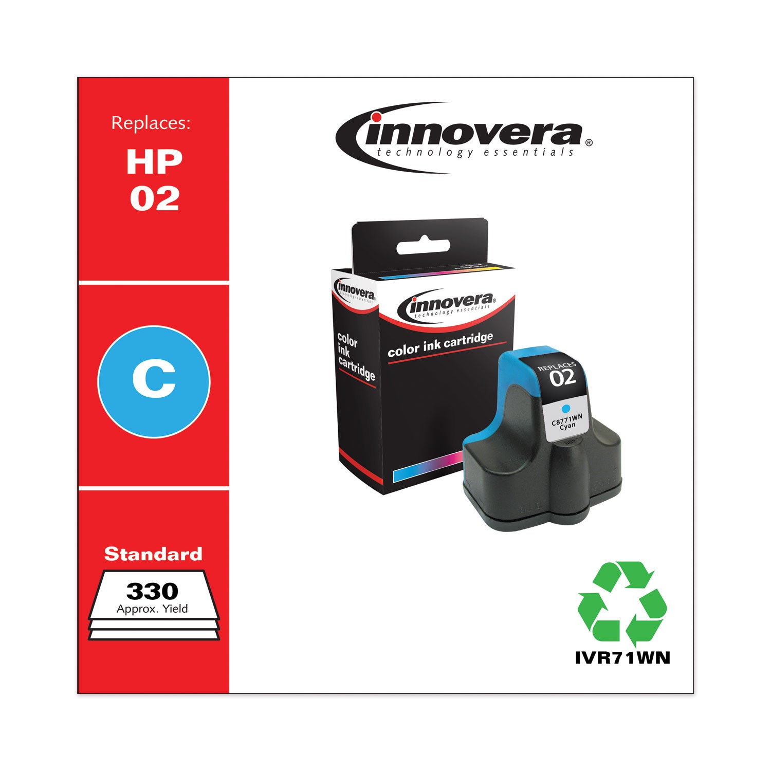 Remanufactured Cyan Ink, Replacement for 02 (C8771WN), 400 Page-Yield -
