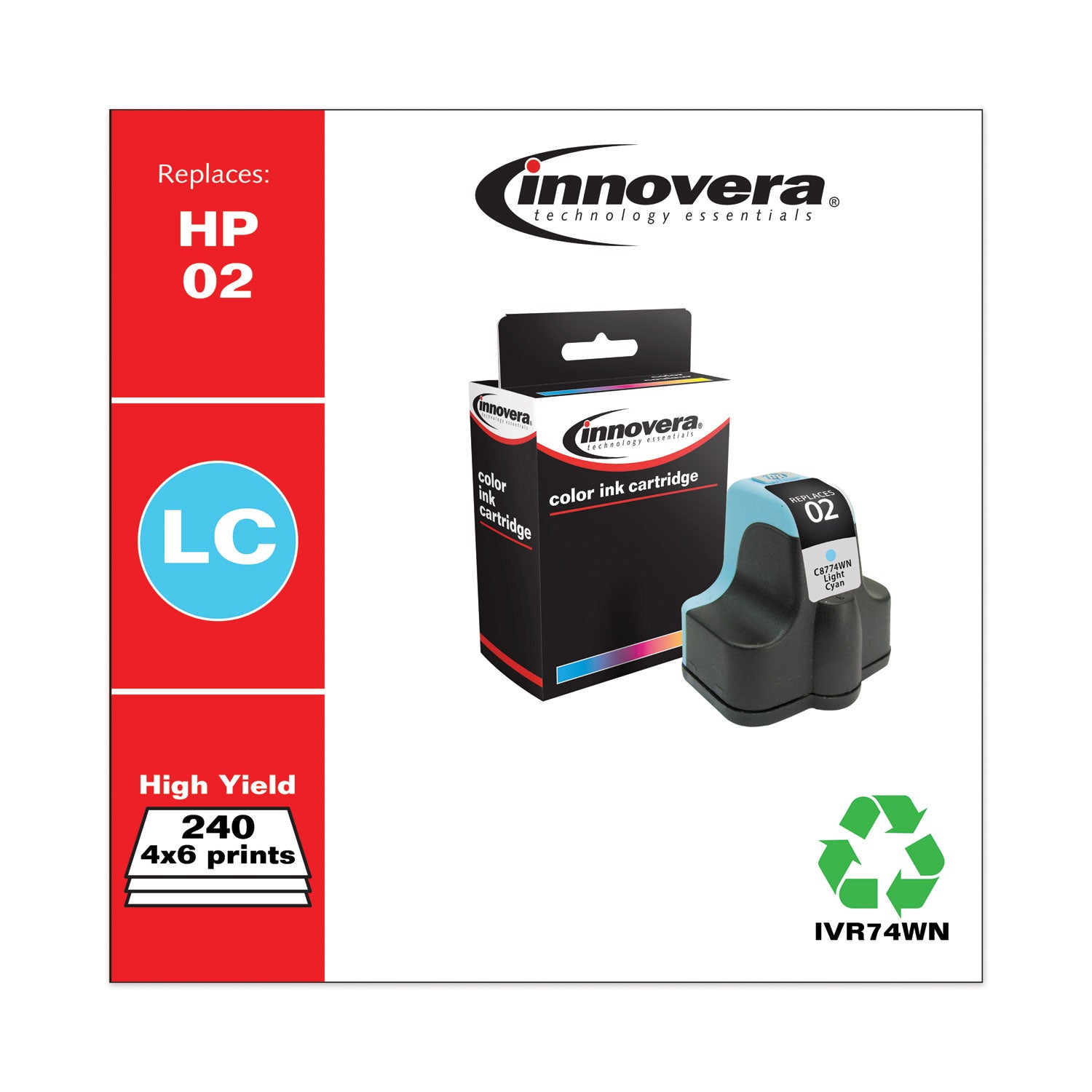 Remanufactured Light Cyan Ink, Replacement for 02 (C8774WN), 240 Page-Yield -