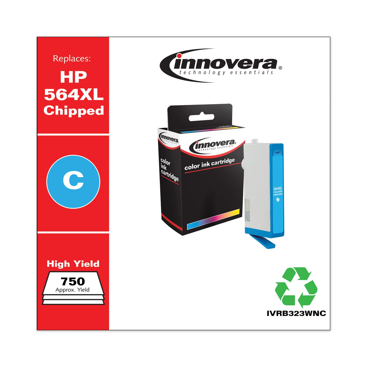 Remanufactured Cyan High-Yield Ink, Replacement for 564XL (CB323WN), 750 Page-Yield -