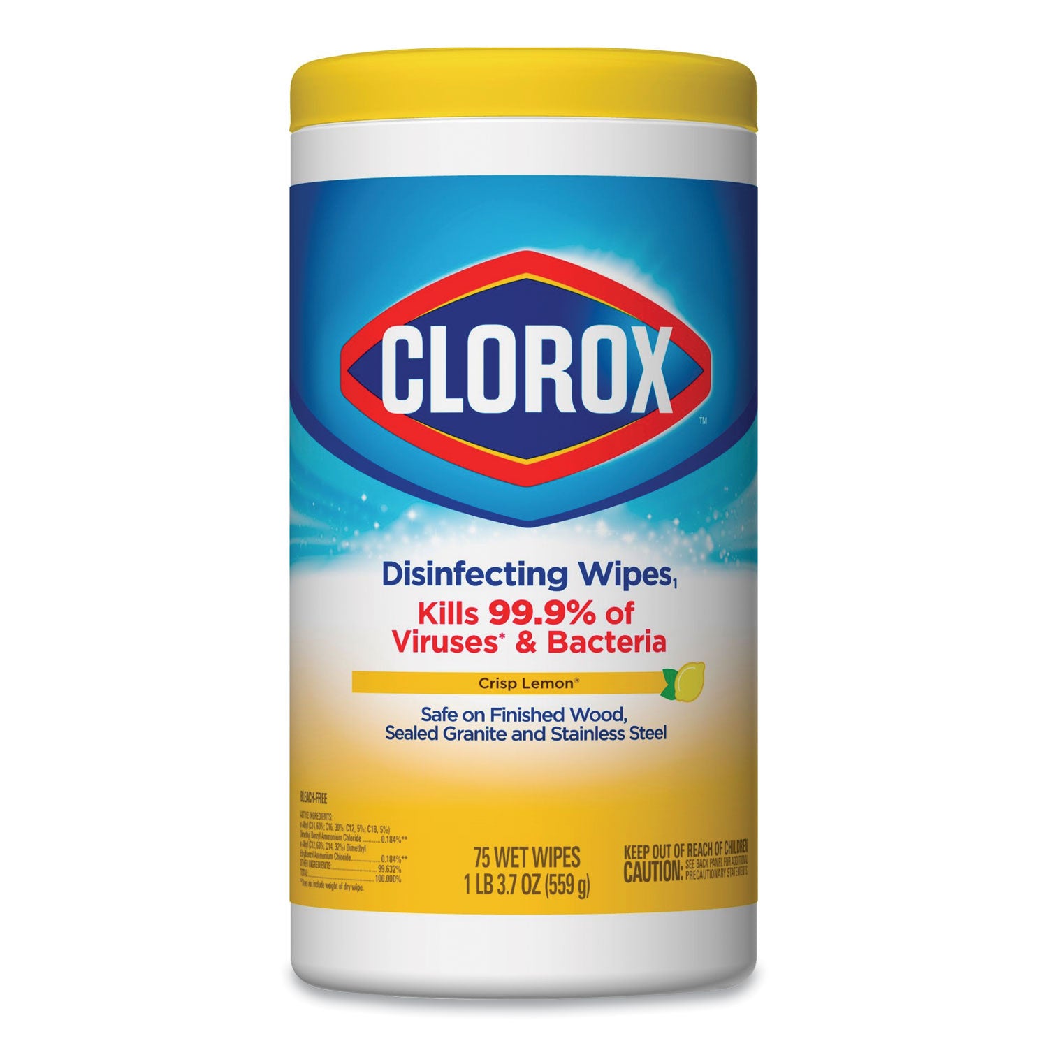 Disinfecting Wipes, 1-Ply, 7 x 8, Crisp Lemon, White, 35/Canister, 12 Canisters/Carton -