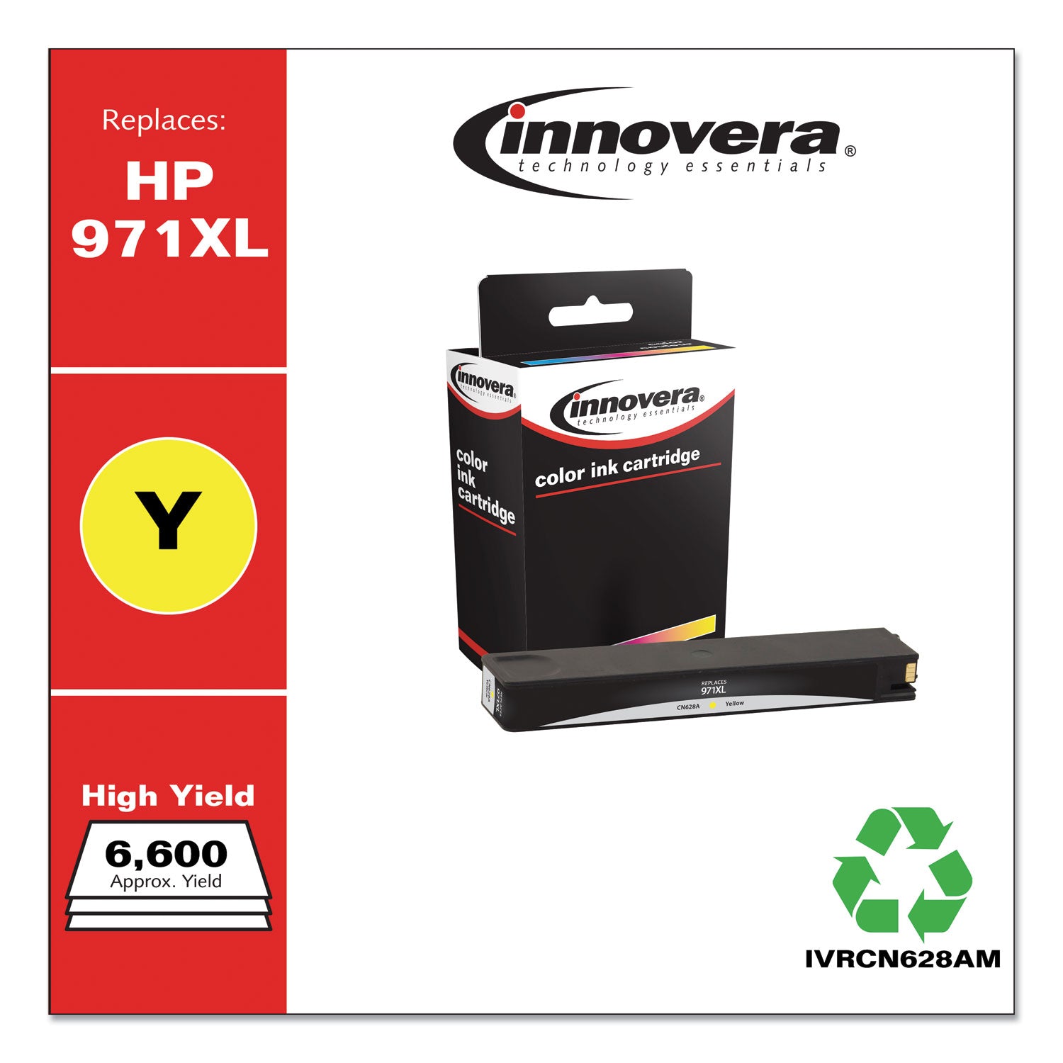 Remanufactured Yellow High-Yield Ink, Replacement for 971XL (CN628AM), 6,600 Page-Yield -