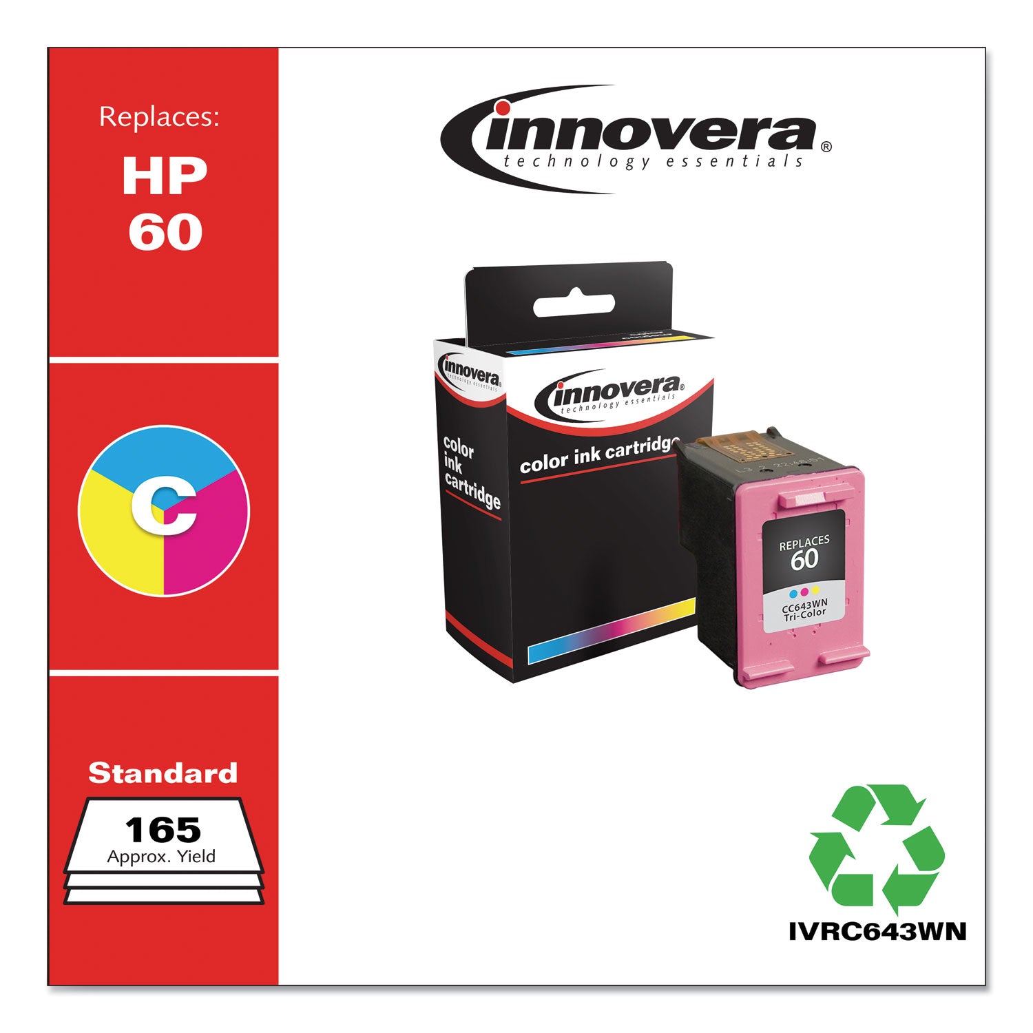 Remanufactured Tri-Color Ink, Replacement for 60 (CC643WN), 165 Page-Yield -