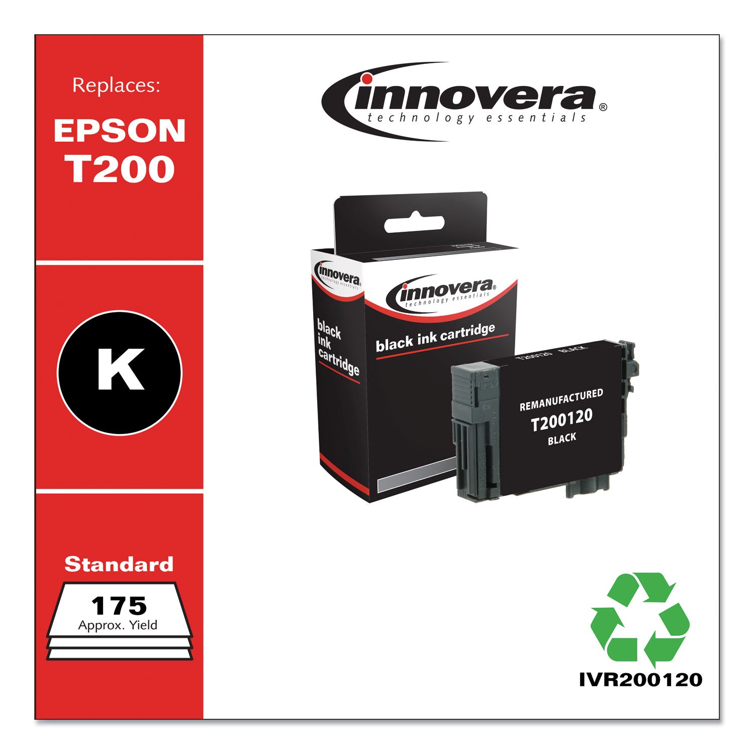 Remanufactured Black Ink, Replacement for T200 (T200120), 175 Page-Yield -
