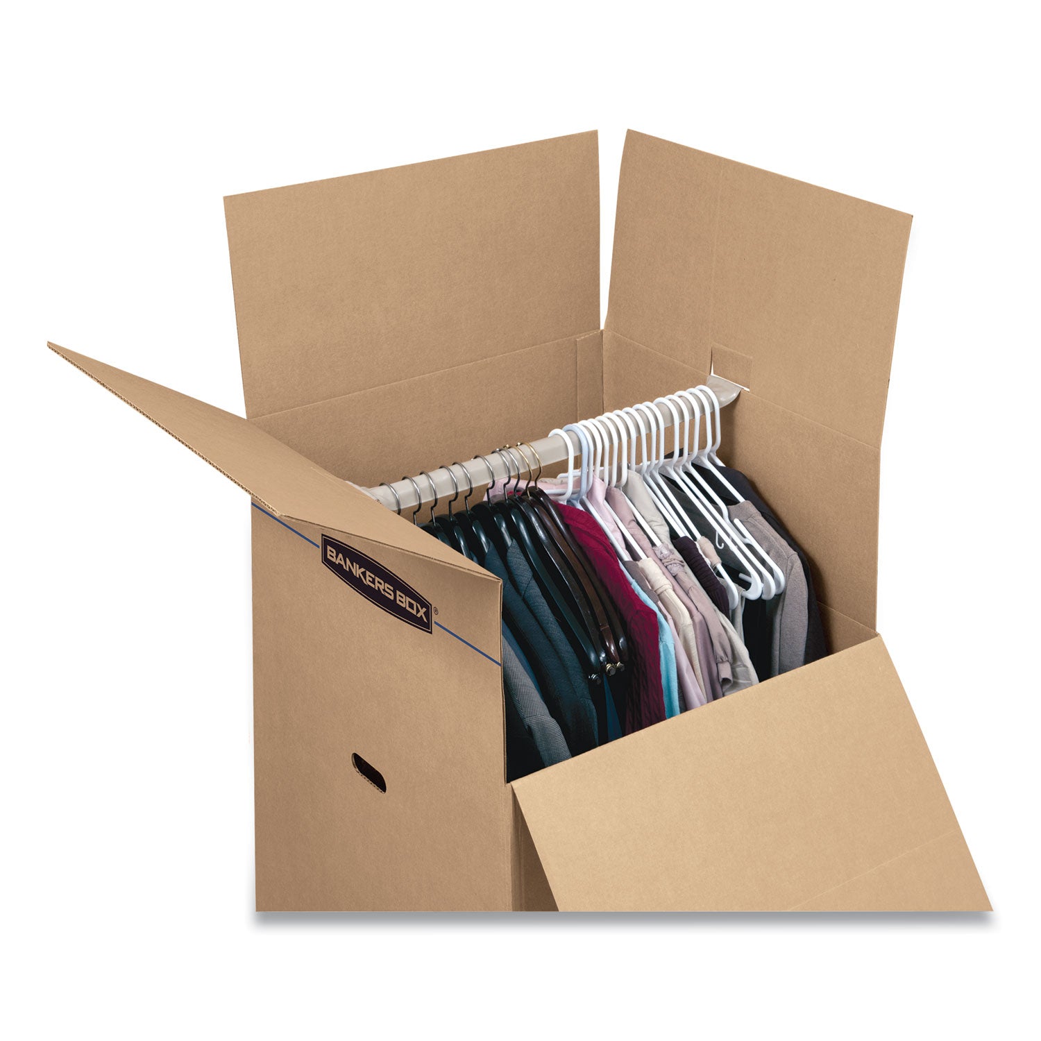 SmoothMove Wardrobe Box, Regular Slotted Container (RSC), 24" x 24" x 40", Brown/Blue, 3/Carton -