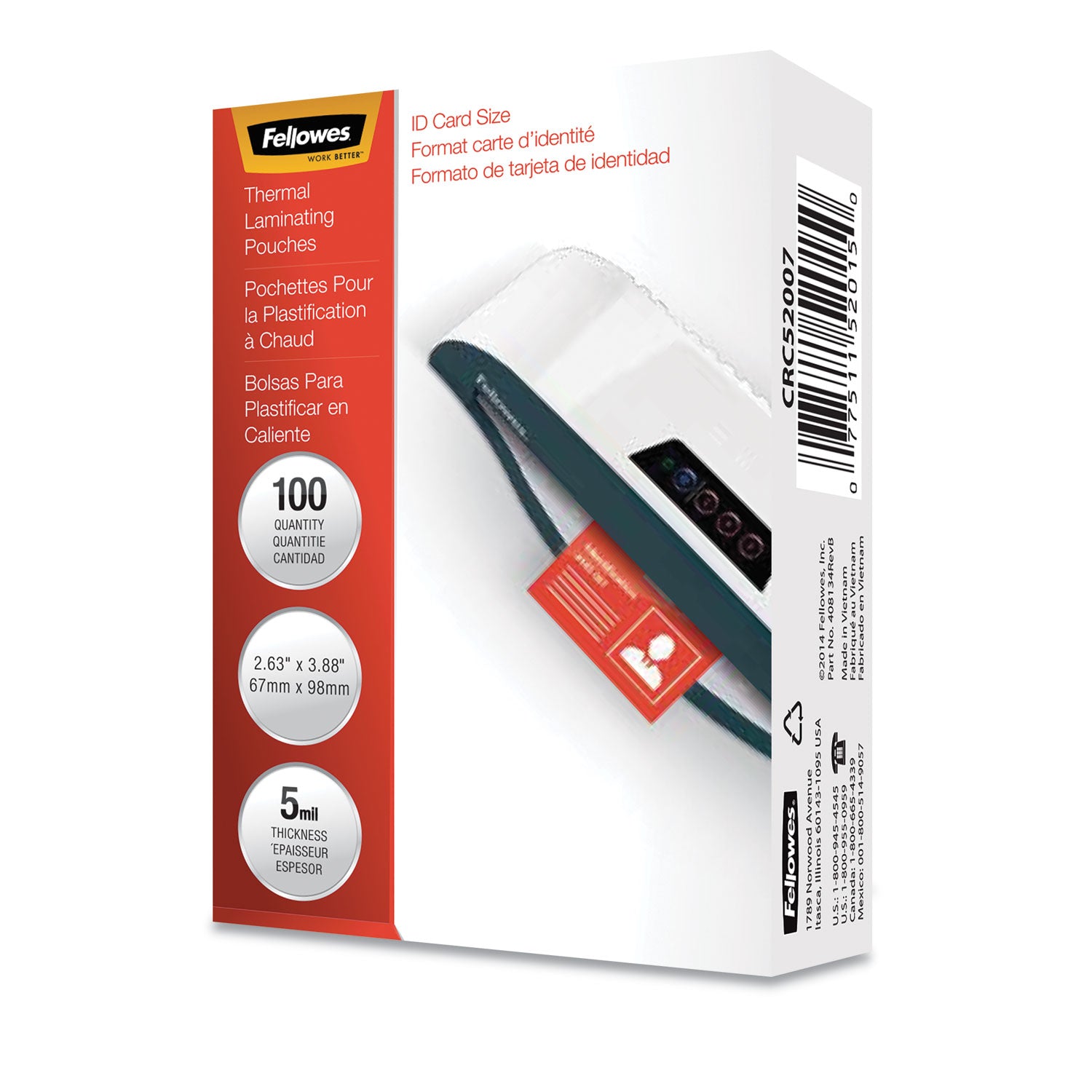 Laminating Pouches, 5 mil, 3.88" x 2.63", Gloss Clear, 100/Pack -