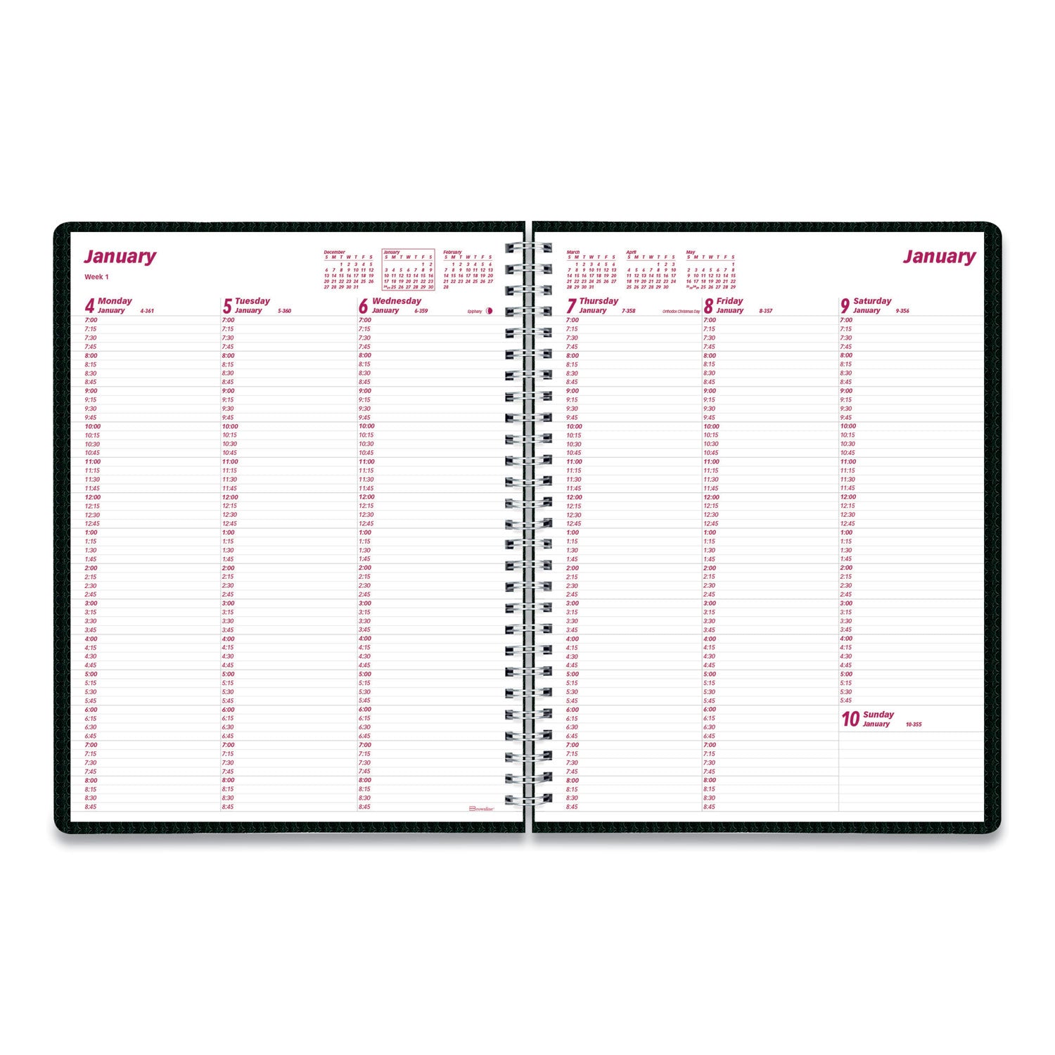 DuraFlex Weekly Planner, 11 x 8.5, Black Cover, 12-Month (Jan to Dec): 2024 -