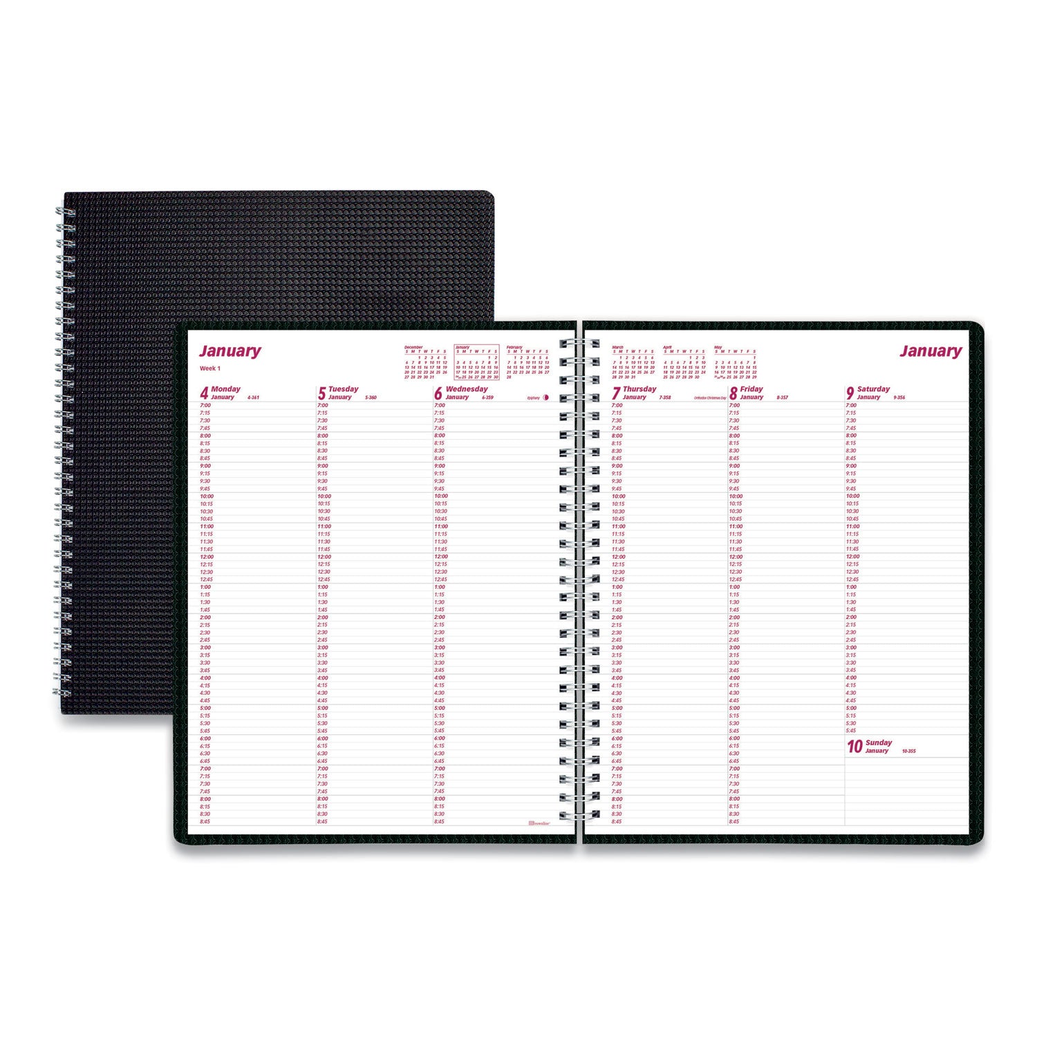 DuraFlex Weekly Planner, 11 x 8.5, Black Cover, 12-Month (Jan to Dec): 2024 -