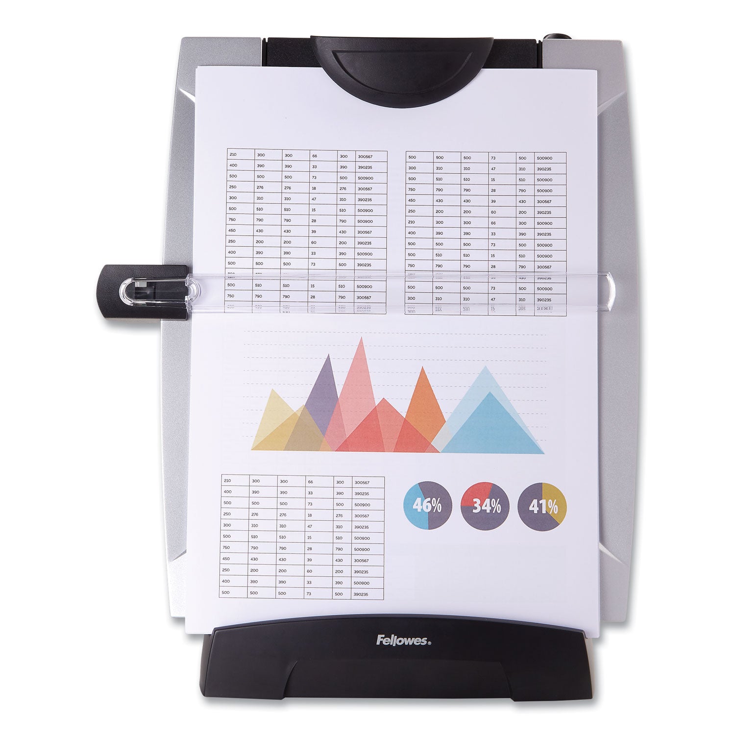 Office Suites Desktop Copyholder with Memo Board, 150 Sheet Capacity, Plastic, Black/Silver -