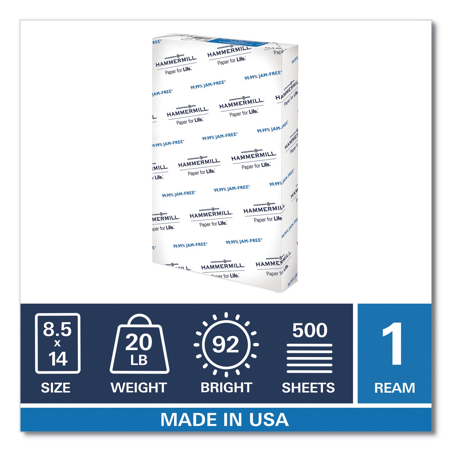 Copy Plus Print Paper, 92 Bright, 20 lb Bond Weight, 8.5 x 14, White, 500/Ream -
