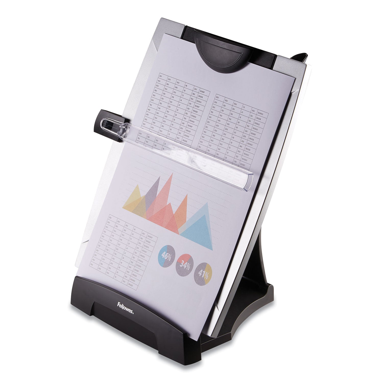 Office Suites Desktop Copyholder with Memo Board, 150 Sheet Capacity, Plastic, Black/Silver -