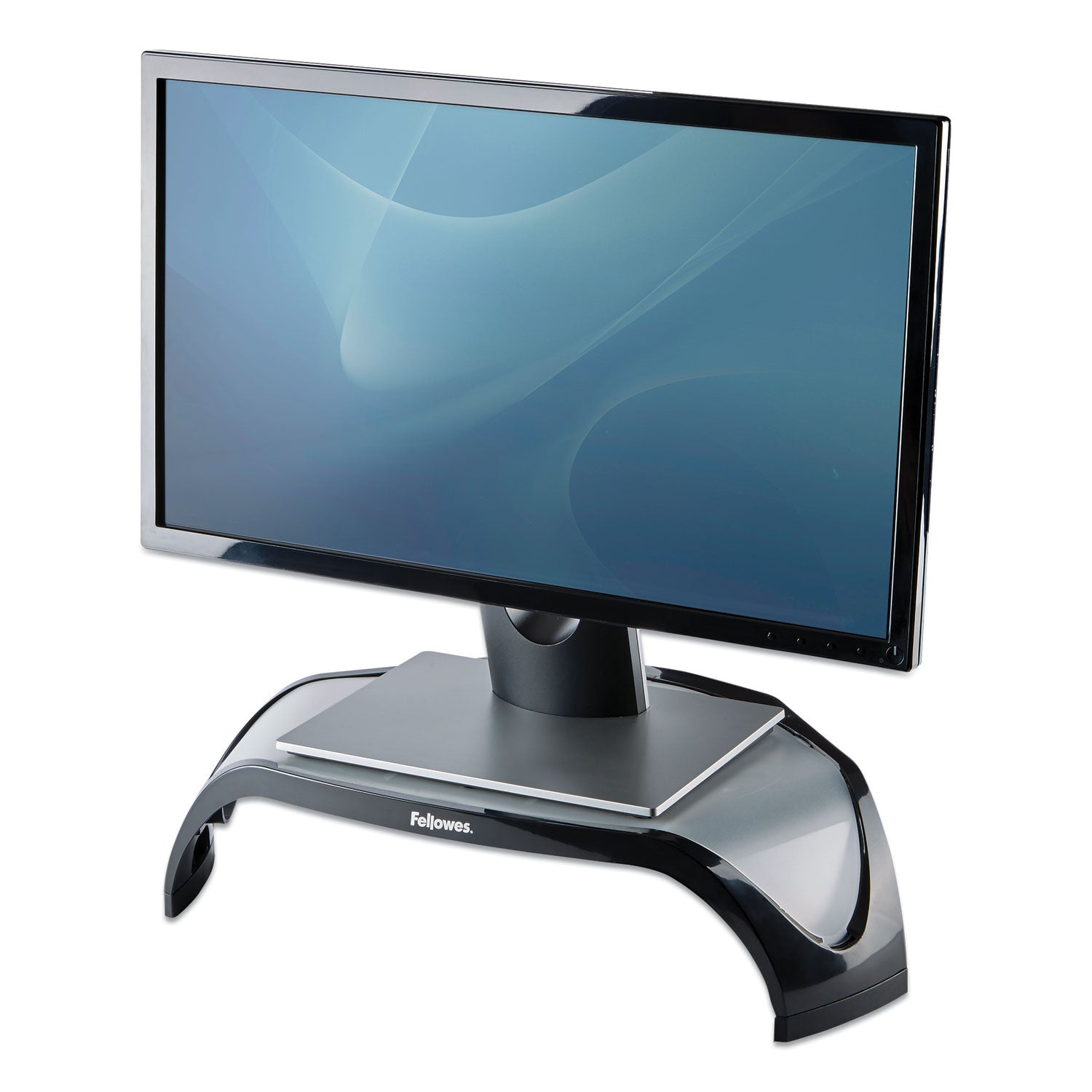 Smart Suites Corner Monitor Riser, For 21" Monitors, 18.5" x 12.5" x 3.88" to 5.13", Black/Clear Frost, Supports 40 lbs -