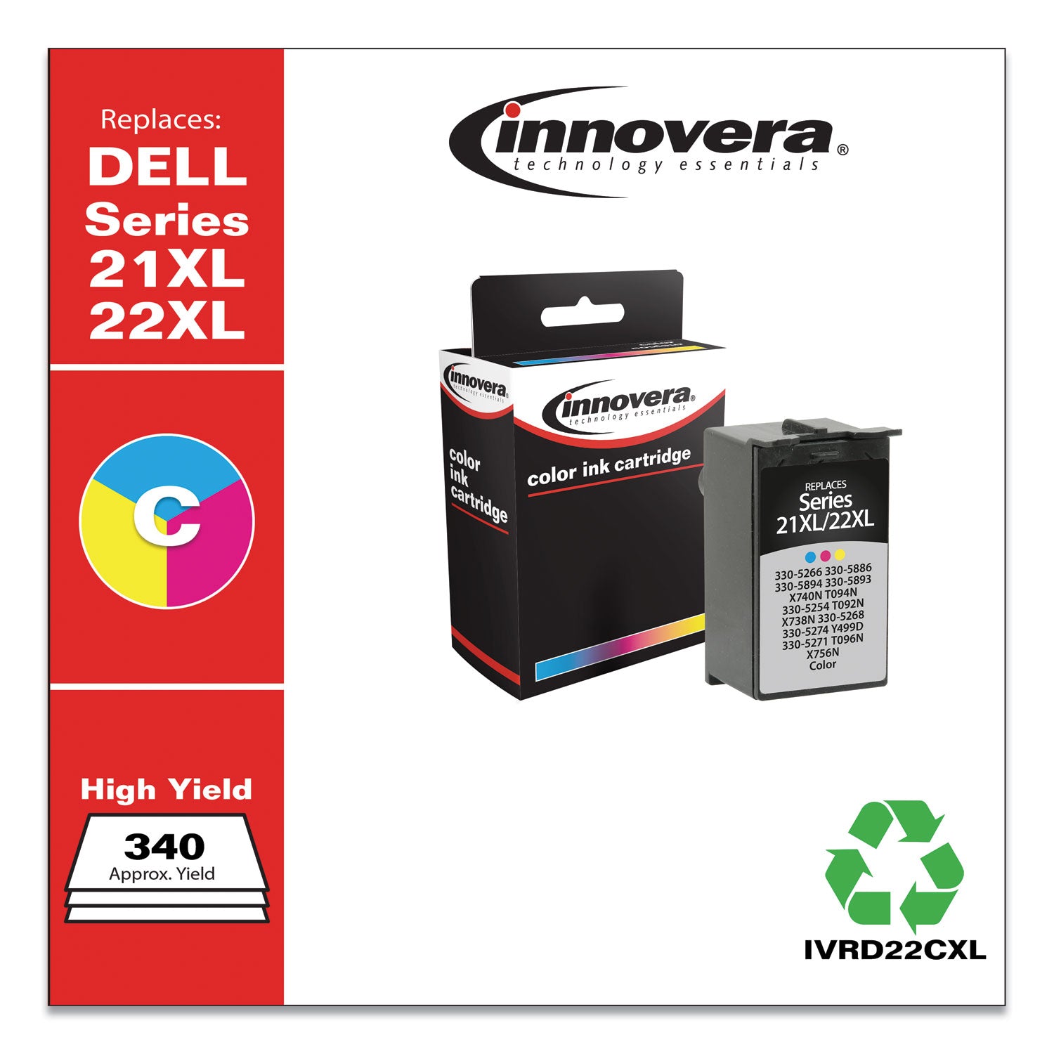 Remanufactured Tri-Color High-Yield Ink, Replacement for 21XL/22XL (330-5266), 340 Page-Yield -