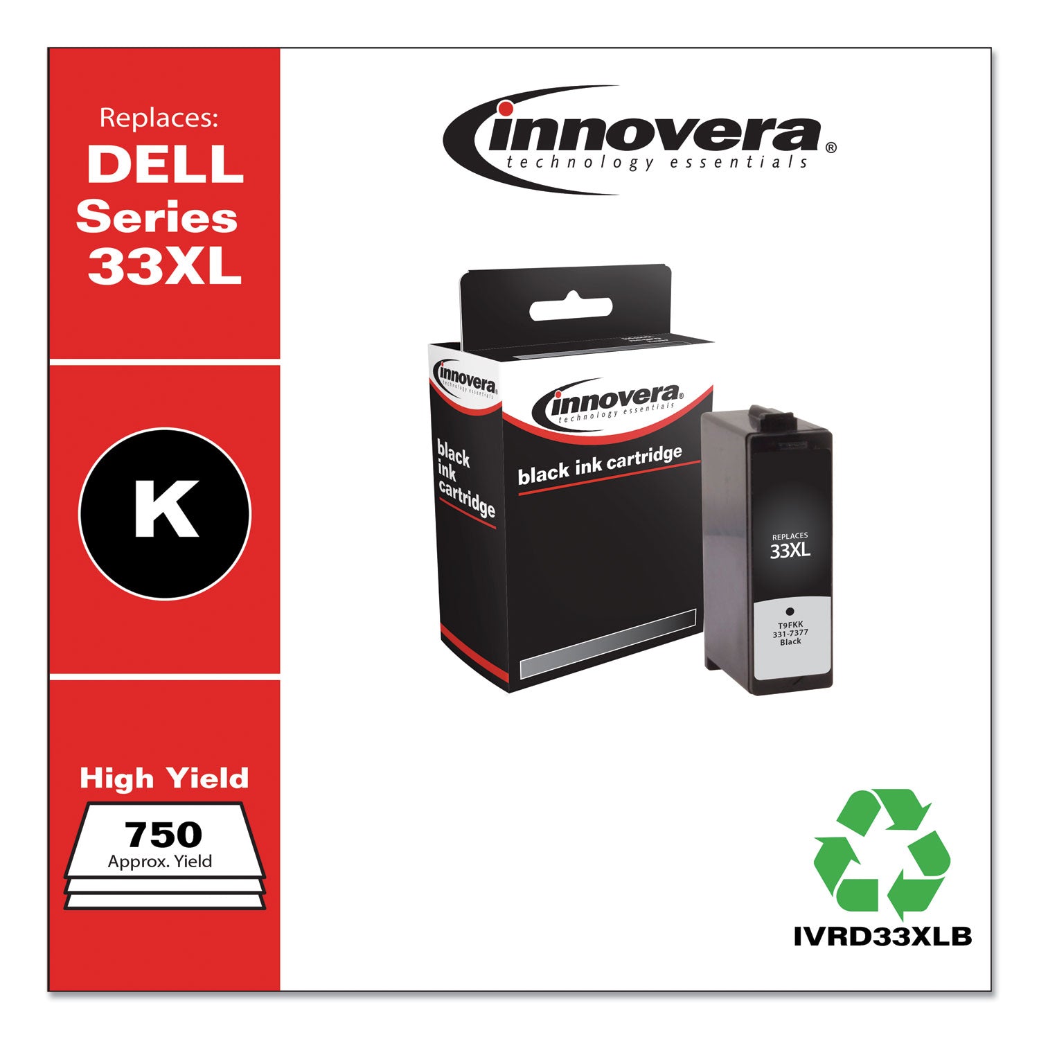 Remanufactured Black Ink, Replacement for 33XL (T9FKK331-7377), 750 Page-Yield -