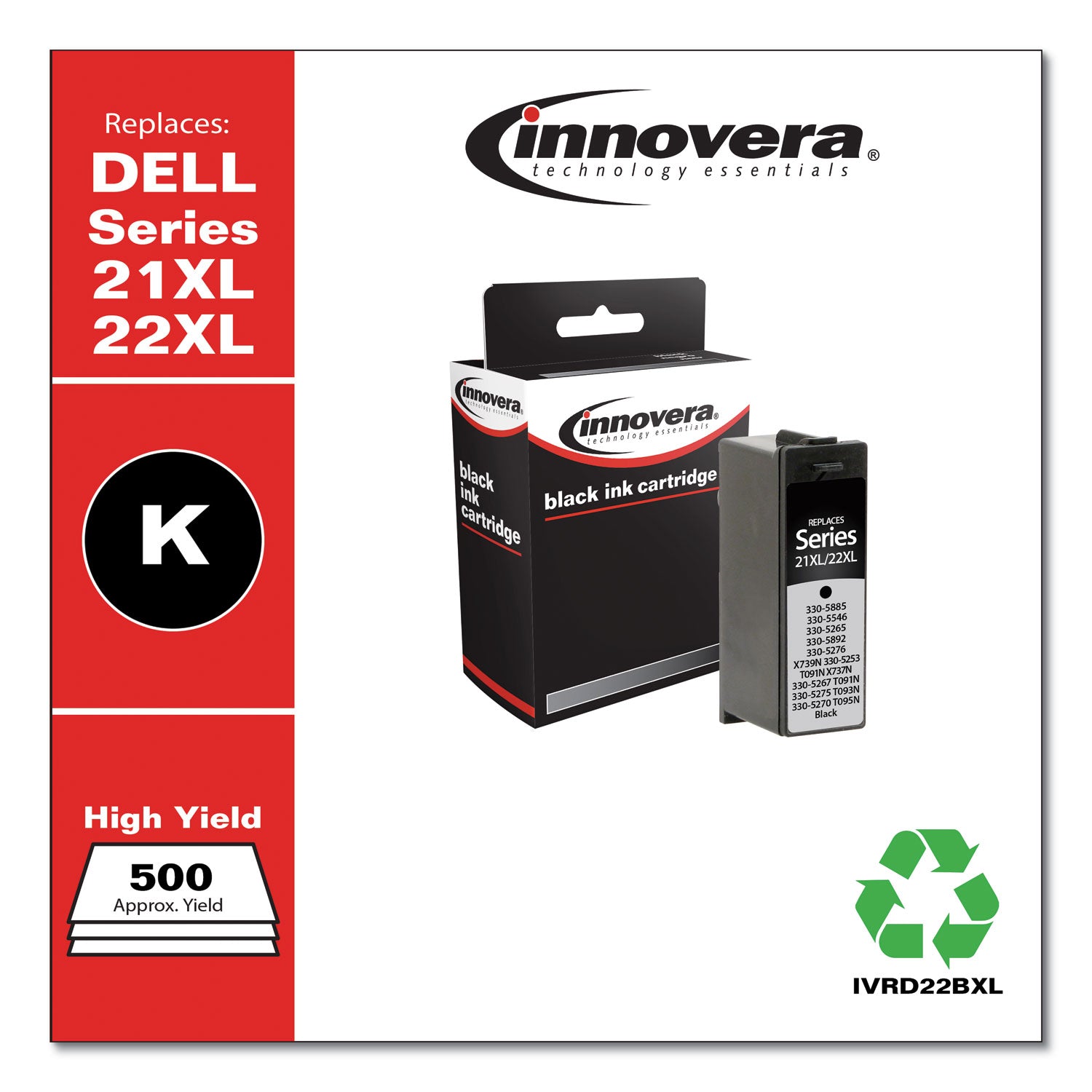Remanufactured Black High-Yield Ink, Replacement for 21XL/22XL (330-5885), 500 Page-Yield -