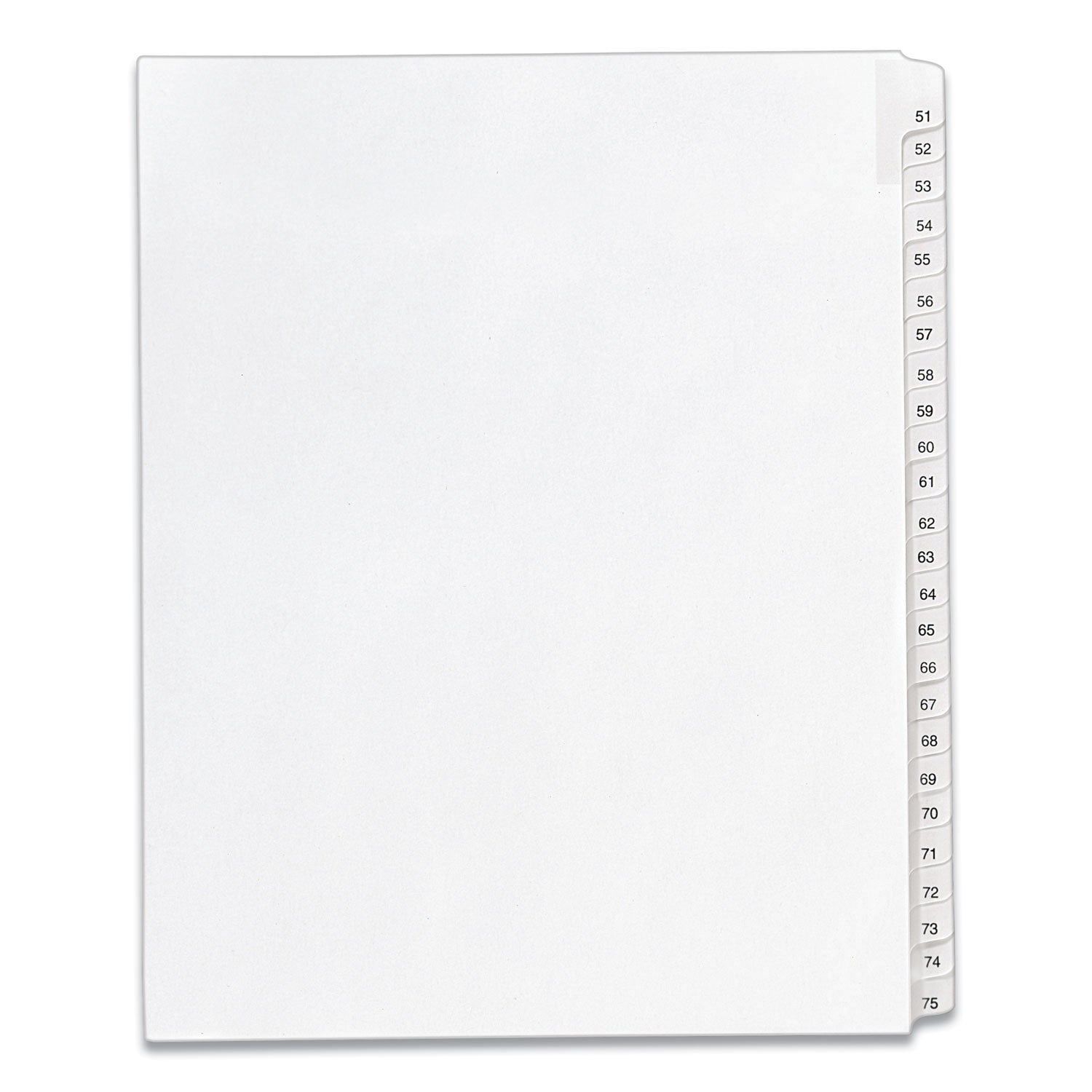Preprinted Legal Exhibit Side Tab Index Dividers, Allstate Style, 25-Tab, 51 to 75, 11 x 8.5, White, 1 Set, (1703) -