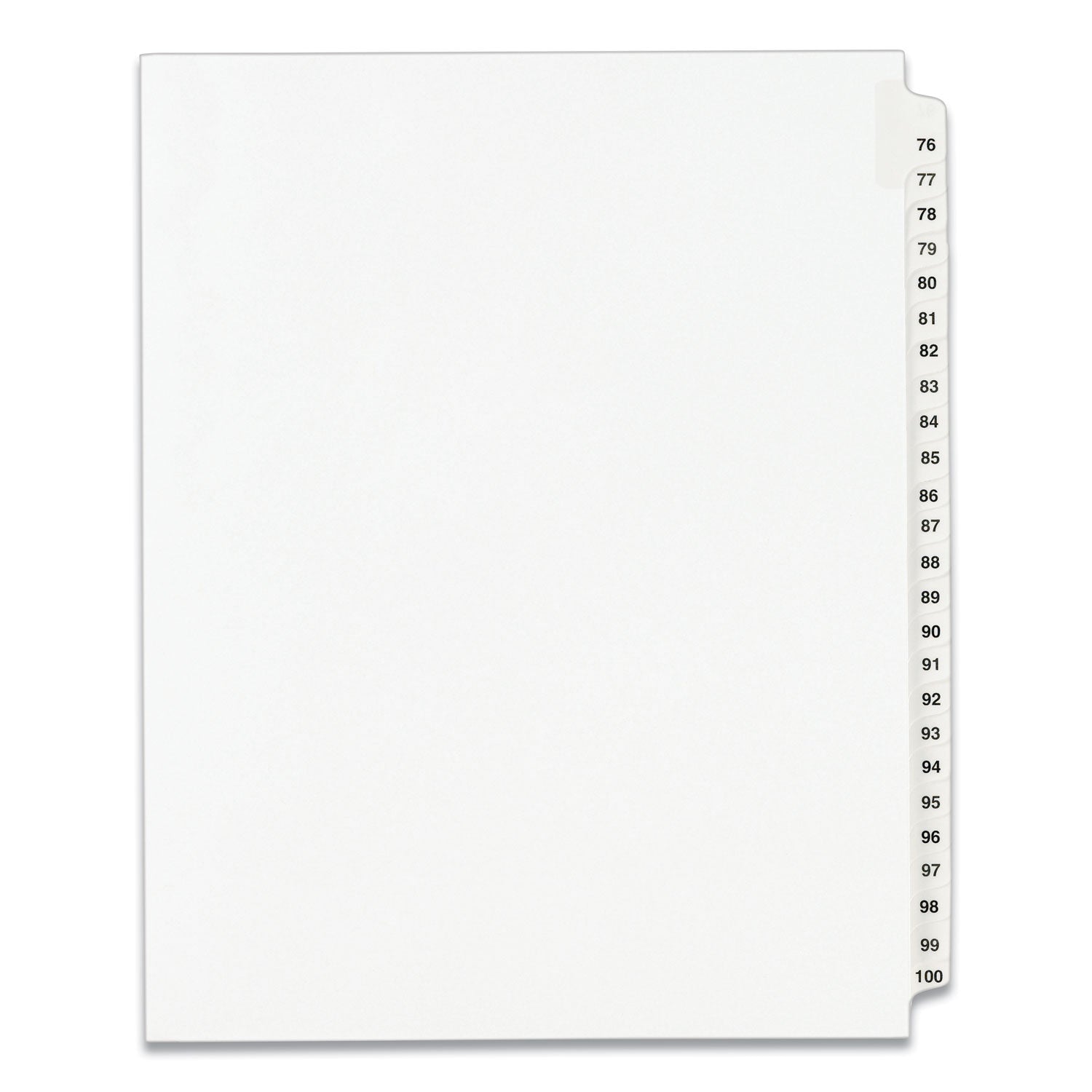 Preprinted Legal Exhibit Side Tab Index Dividers, Avery Style, 25-Tab, 76 to 100, 11 x 8.5, White, 1 Set, (1333) -