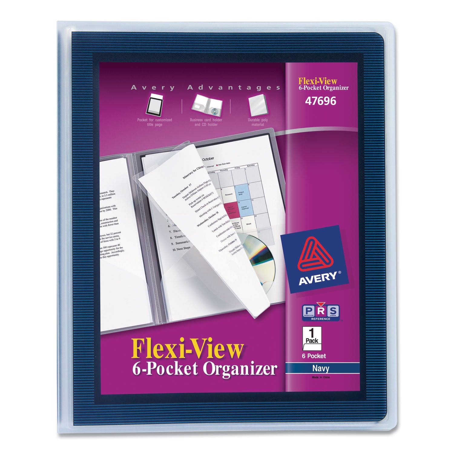 Flexi-View Six-Pocket Polypropylene Organizer, 150-Sheet Capacity, 11 x 8.5, Translucent/Navy -