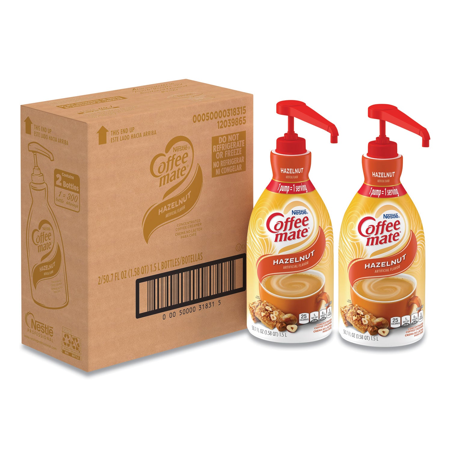 Liquid Coffee Creamer, Hazelnut, 1.5 Liter Pump Bottle, 2/Carton -