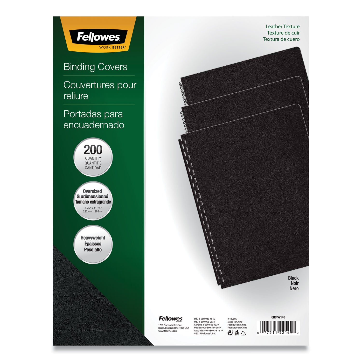 Executive Leather-Like Presentation Cover, Black, 11.25 x 8.75, Unpunched, 200/Pack -