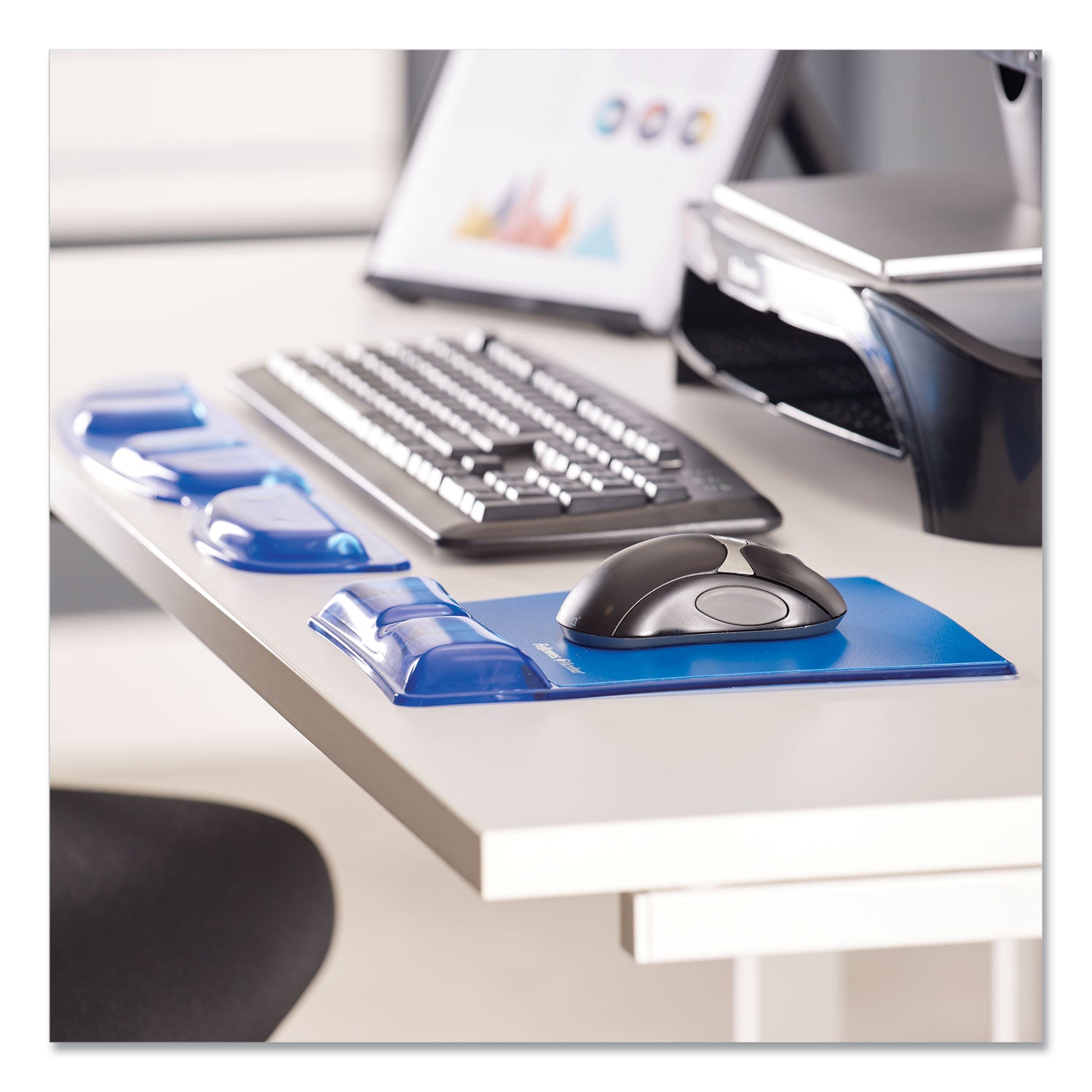 Gel Wrist Support with Attached Mouse Pad, 8.25 x 9.87, Blue -
