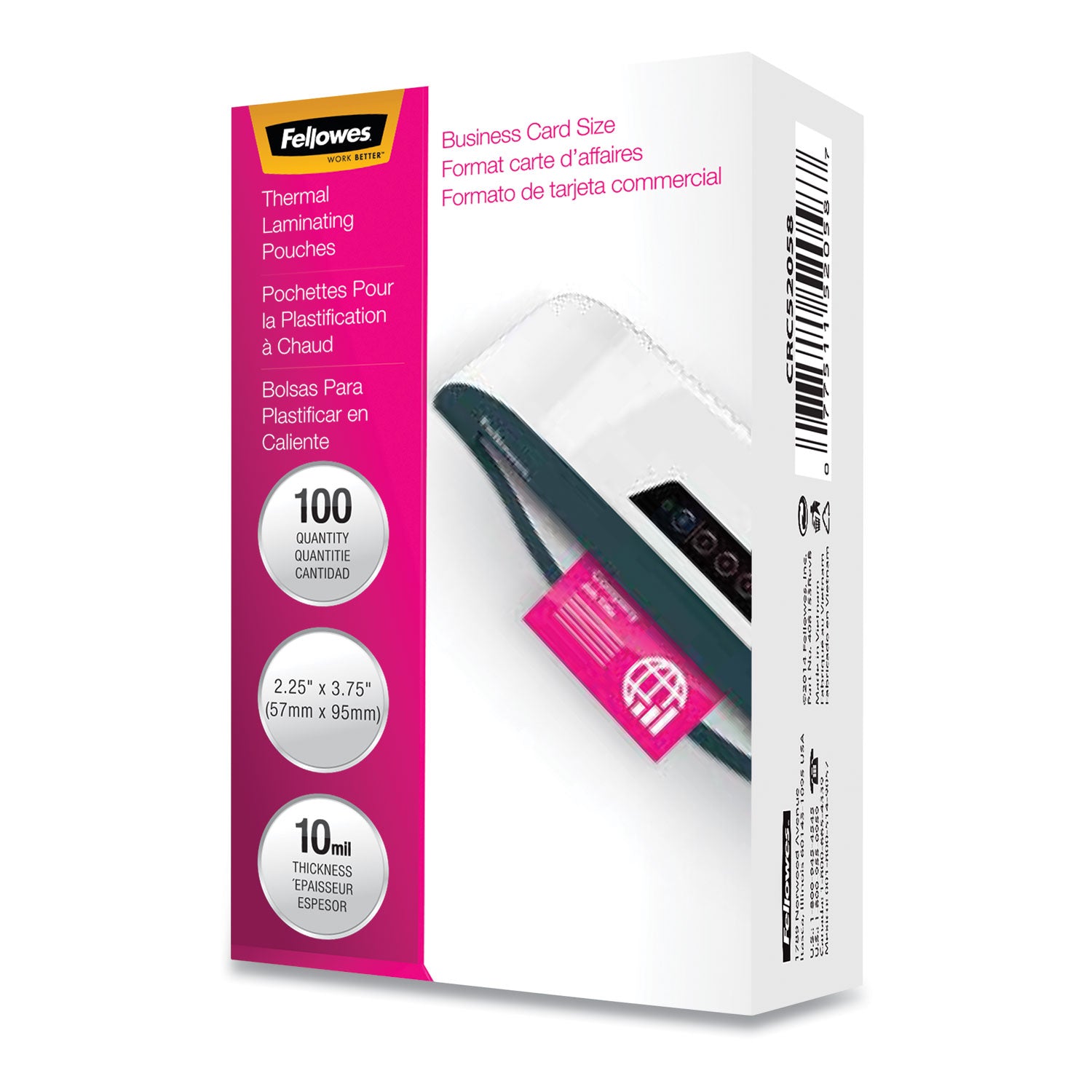 Laminating Pouches, 10 mil, 3.75" x 2.25", Gloss Clear, 100/Pack -