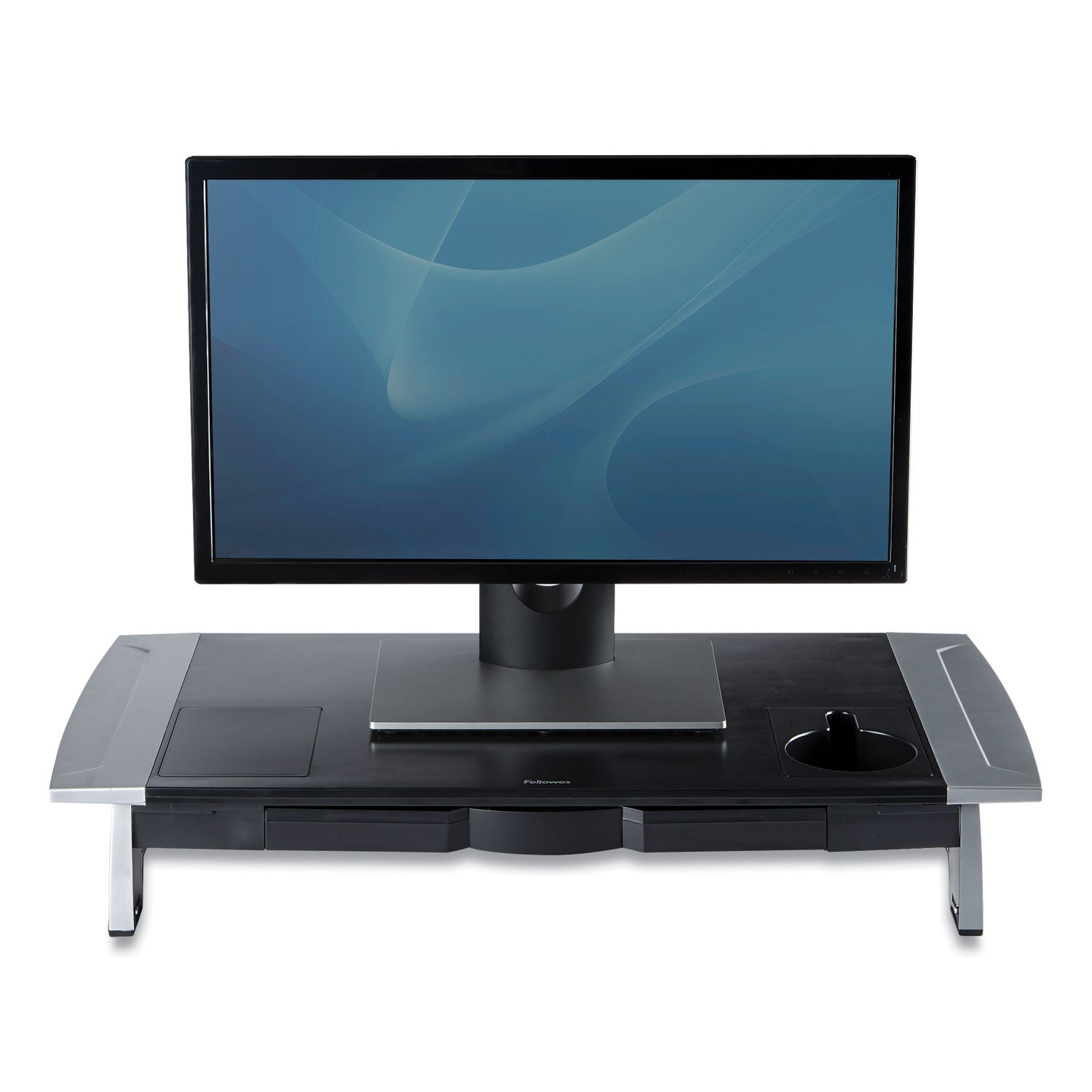 Office Suites Premium Monitor Riser, 27" x 14" x 4" to 6.5", Black/Silver - 2
