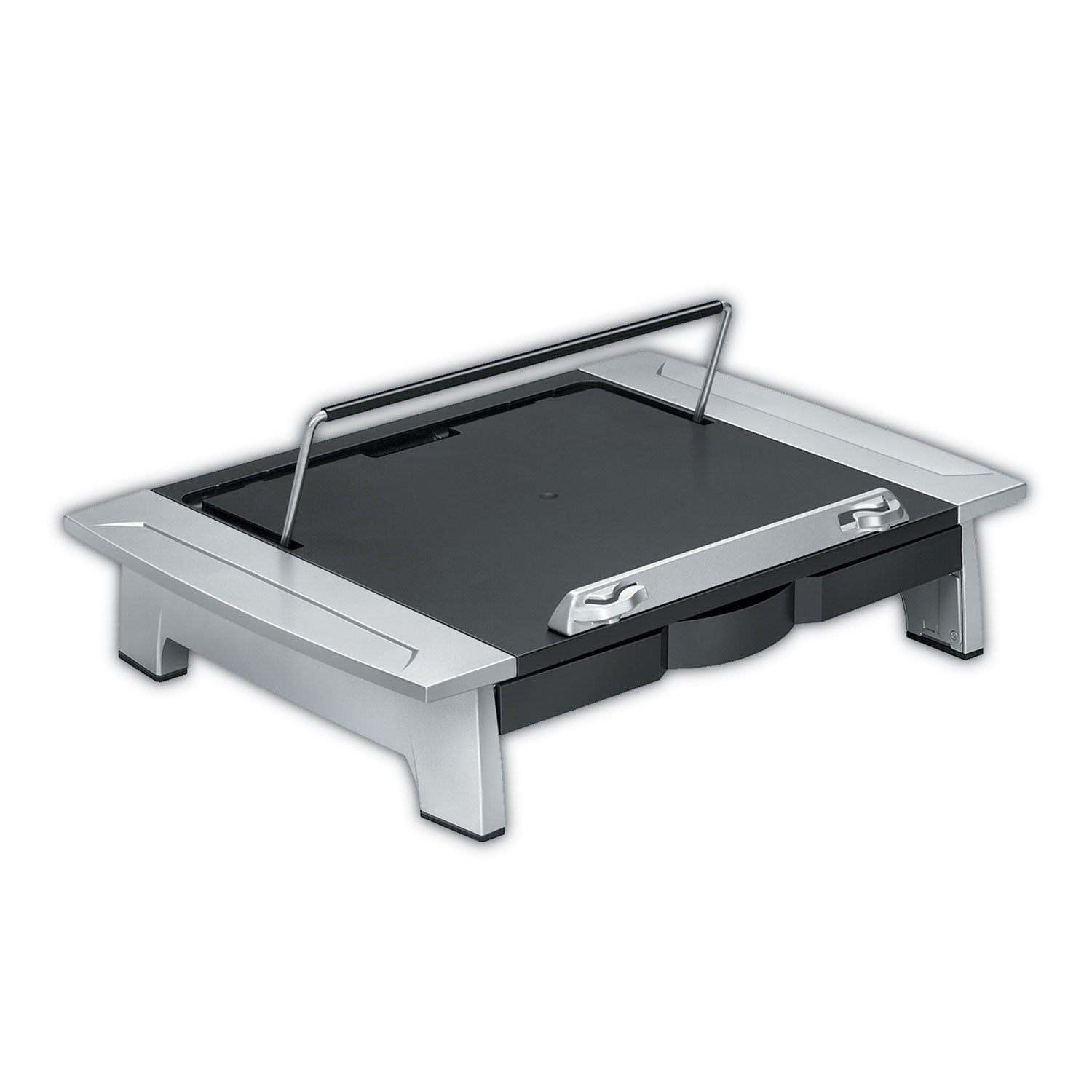 Office Suites Monitor Riser Plus, 19.88" x 14.06" x 4" to 6.5", Black/Silver, Supports 80 lbs -