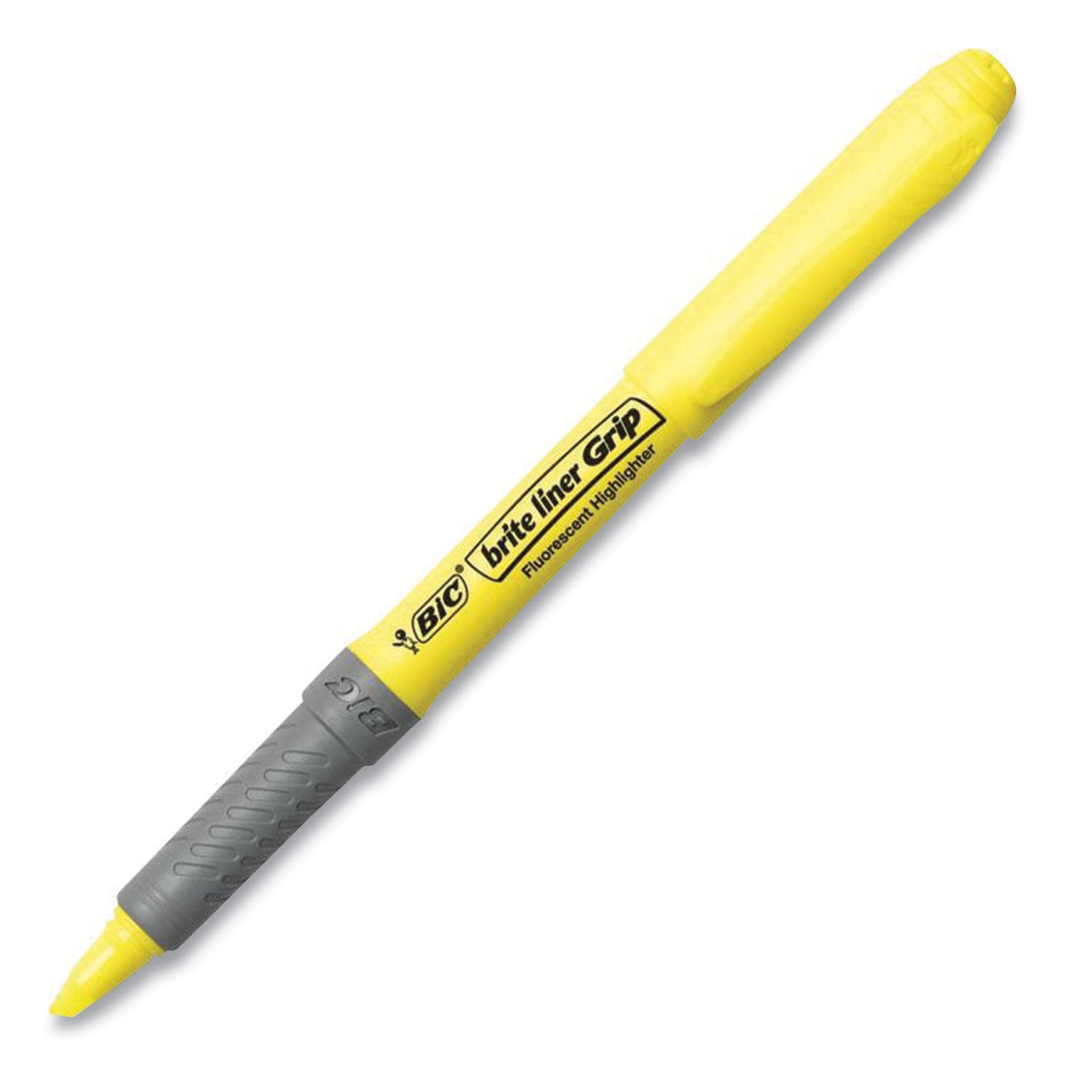 brite-liner-grip-pocket-highlighter-fluorescent-yellow-ink-chisel-tip-yellow-black-silver-barrel-5-pack_bic31289 - 2
