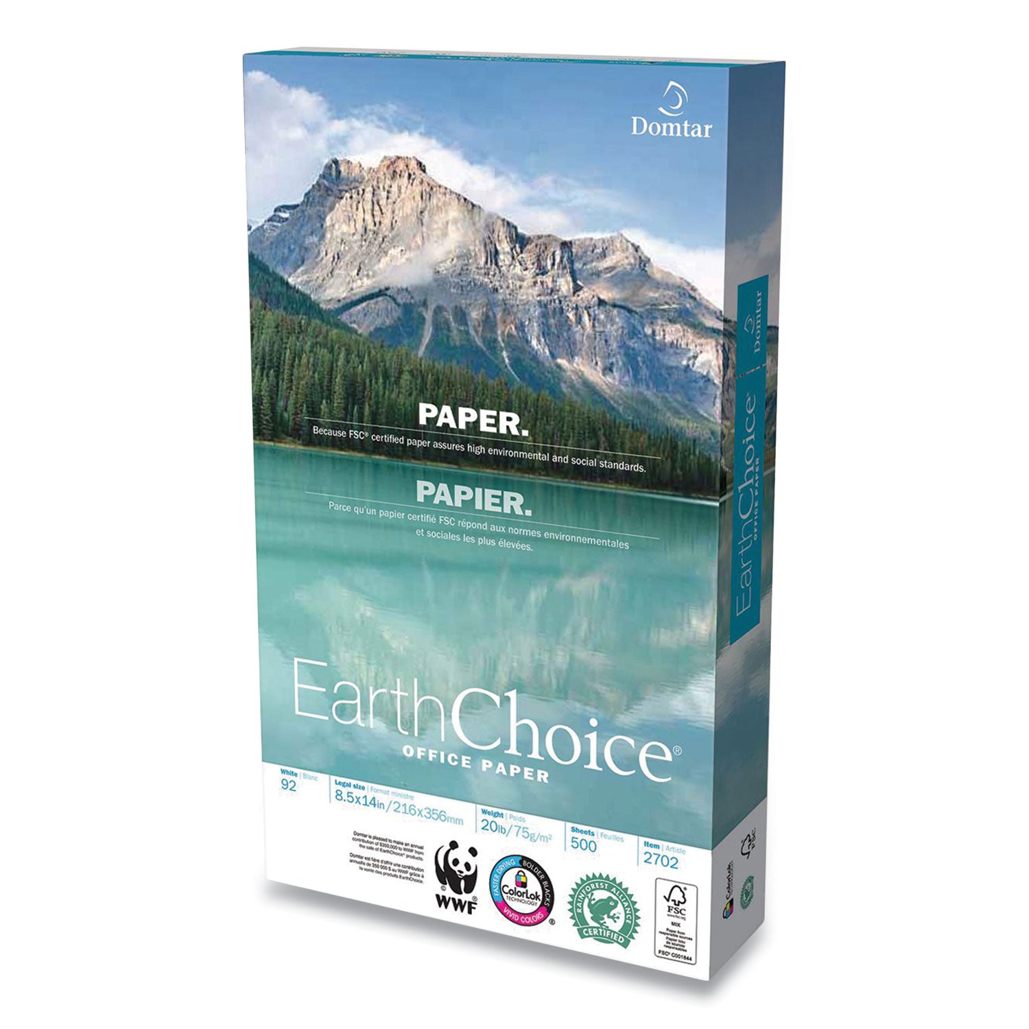 EarthChoice Office Paper, 92 Bright, 20 lb Bond Weight, 8.5 x 14, White, 500/Ream -