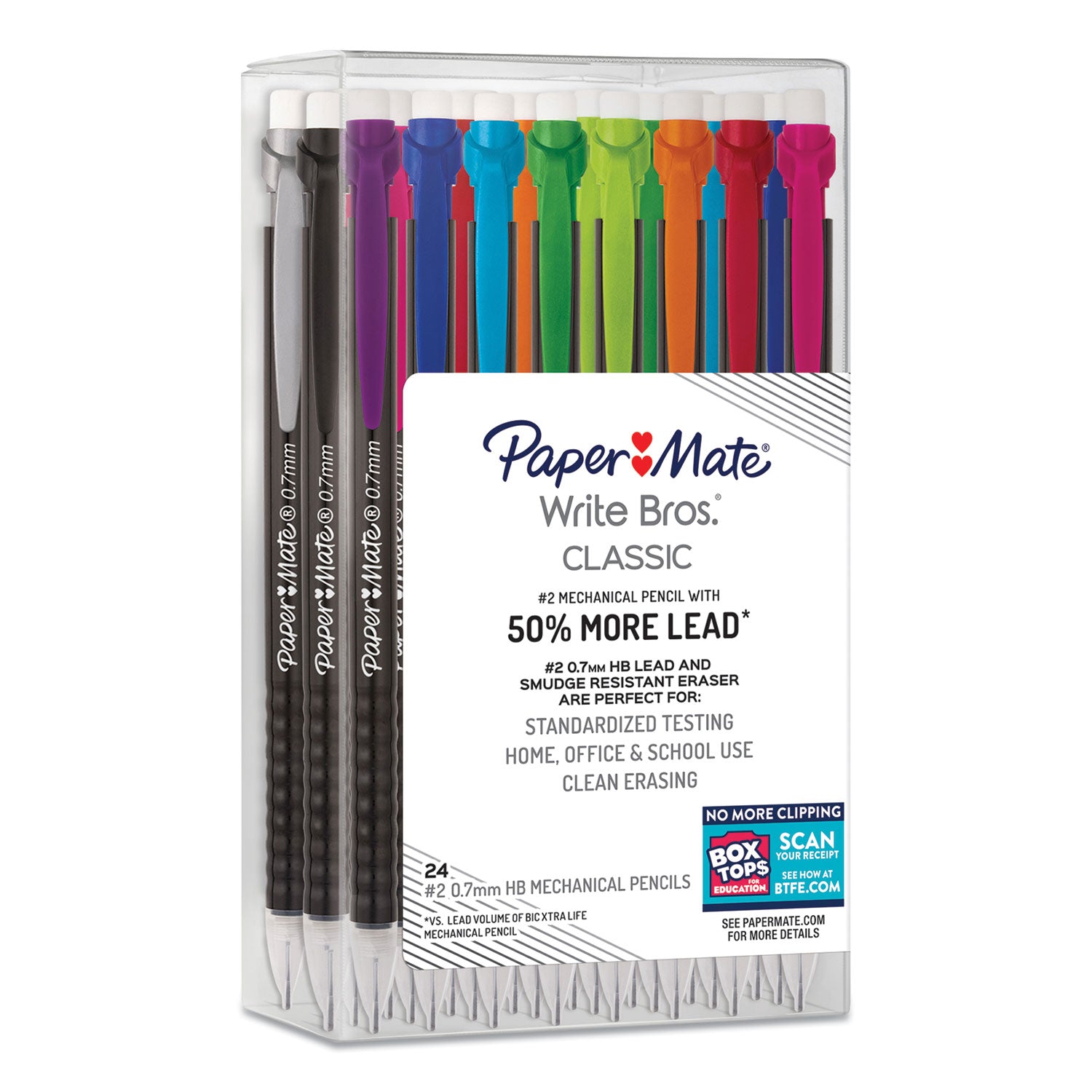 write-bros-mechanical-pencil-07-mm-hb-#2-black-lead-black-barrel-with-assorted-clip-colors-24-box_pap2096310 - 2