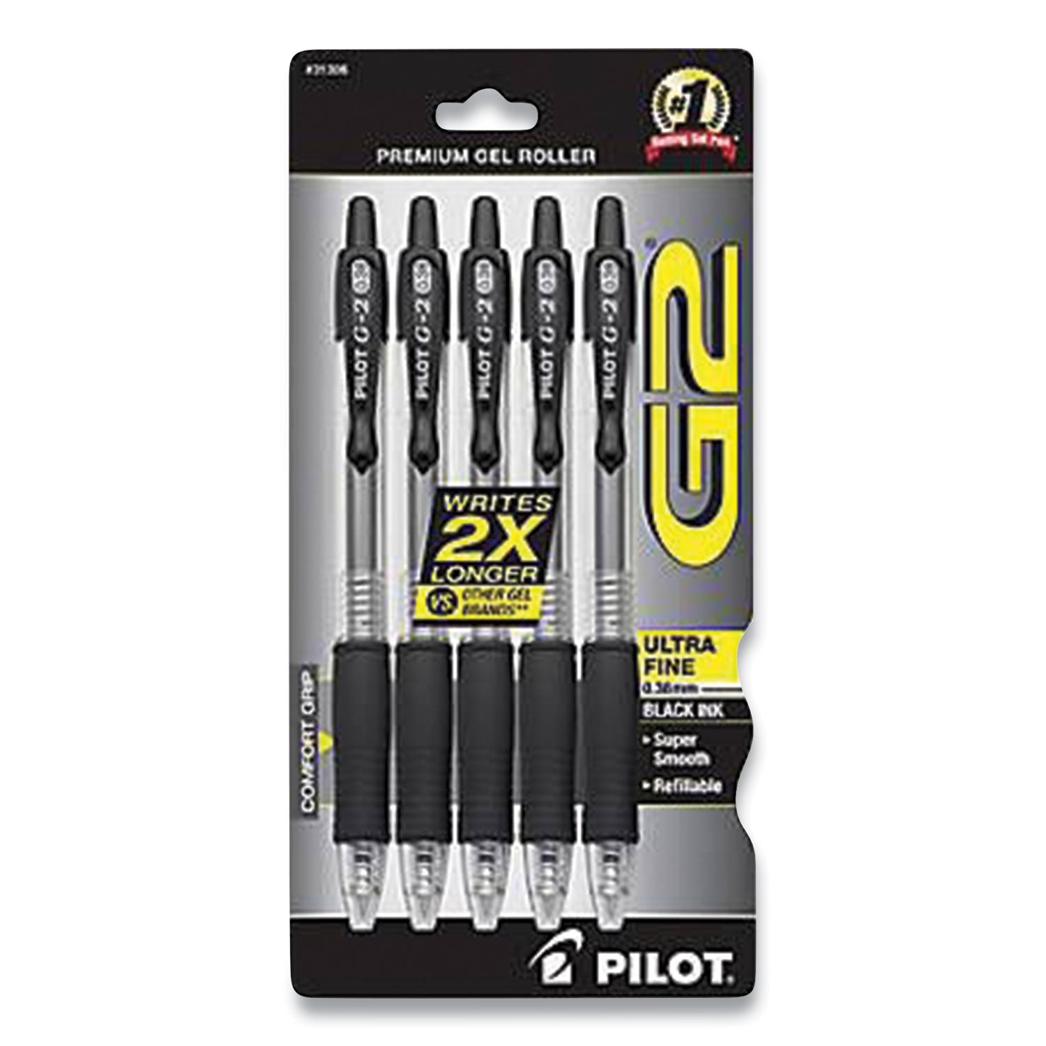 g2-premium-gel-pen-retractable-extra-fine-038-mm-black-ink-clear-black-barrel-5-pack_pilg23c5blk - 1