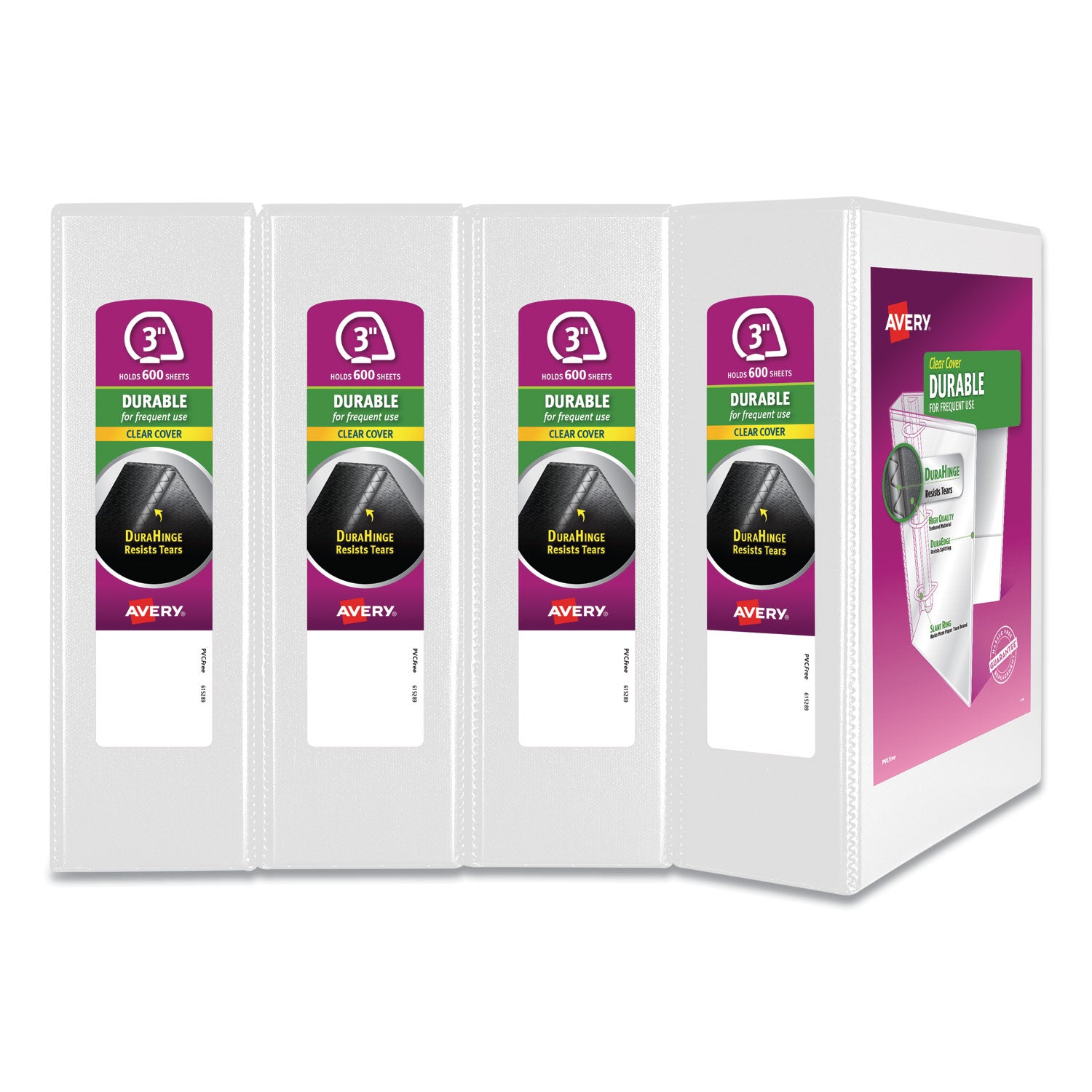 durable-view-binder-with-durahinge-and-slant-rings-3-rings-3-capacity-11-x-85-white-4-pack_ave17030 - 2