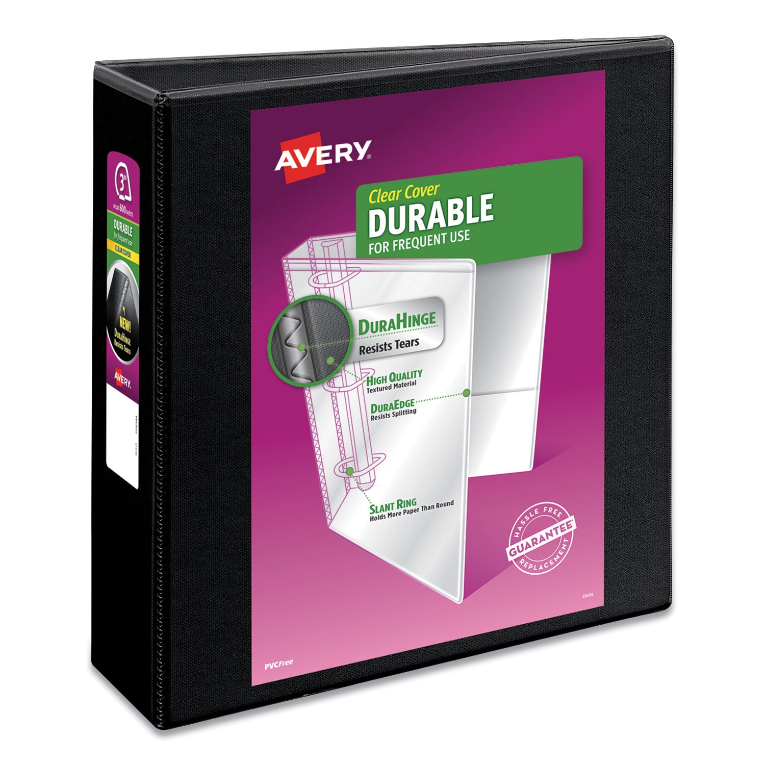 Durable View Binder with DuraHinge and Slant Rings, 3 Rings, 3" Capacity, 11 x 8.5, Black -