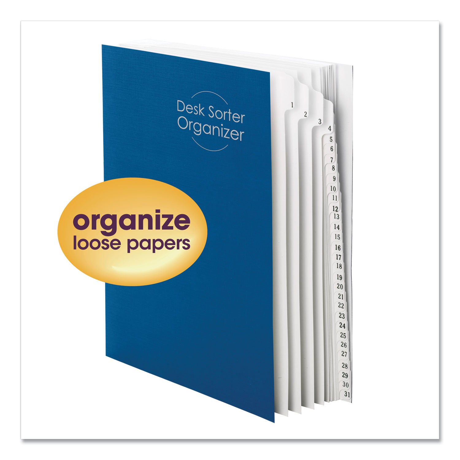 Deluxe Expandable Indexed Desk File/Sorter, 31 Dividers, Date Index, Letter Size, Dark Blue Cover -