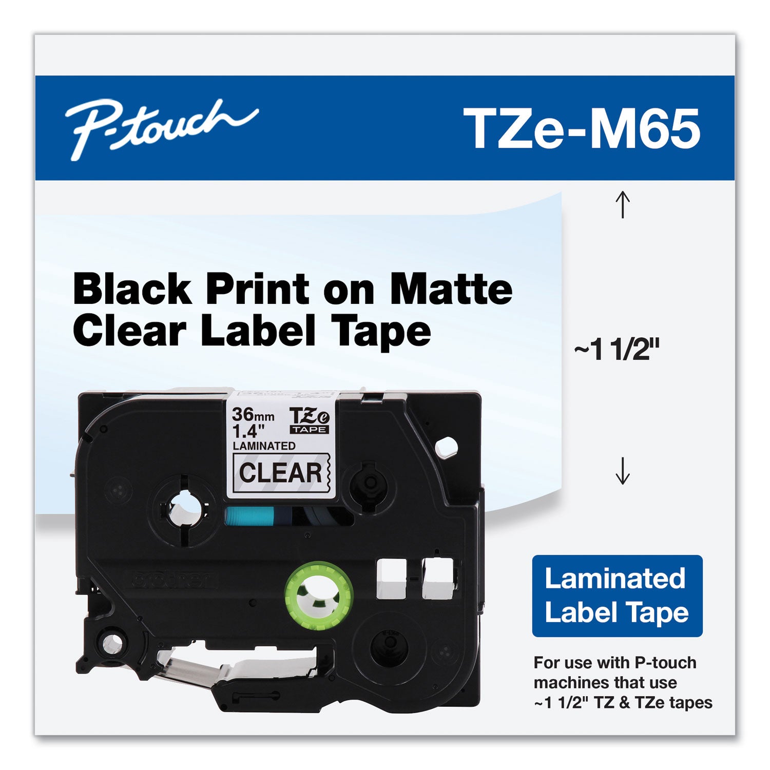 tze-standard-adhesive-laminated-labeling-tape-14-x-262-ft-white-on-matte-clear_brttzem65 - 1