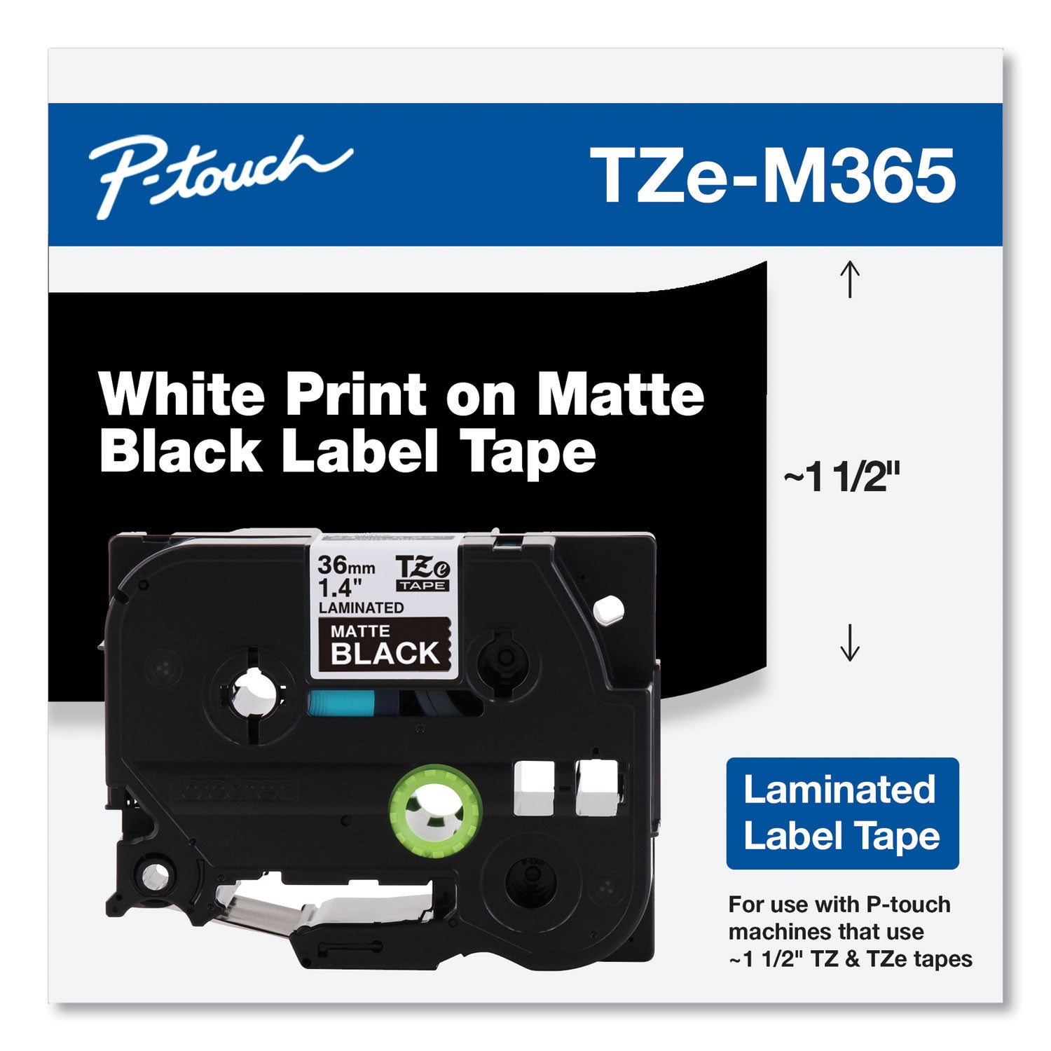 tze-standard-adhesive-laminated-labeling-tape-14-x-262-ft-white-on-matte-black_brttzem365 - 1