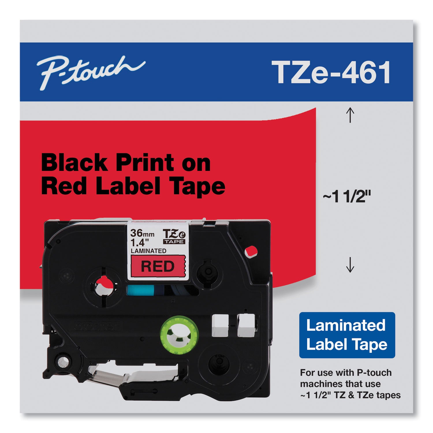 tze-standard-adhesive-laminated-labeling-tape-14-x-262-ft-black-on-red_brttze461cs - 1